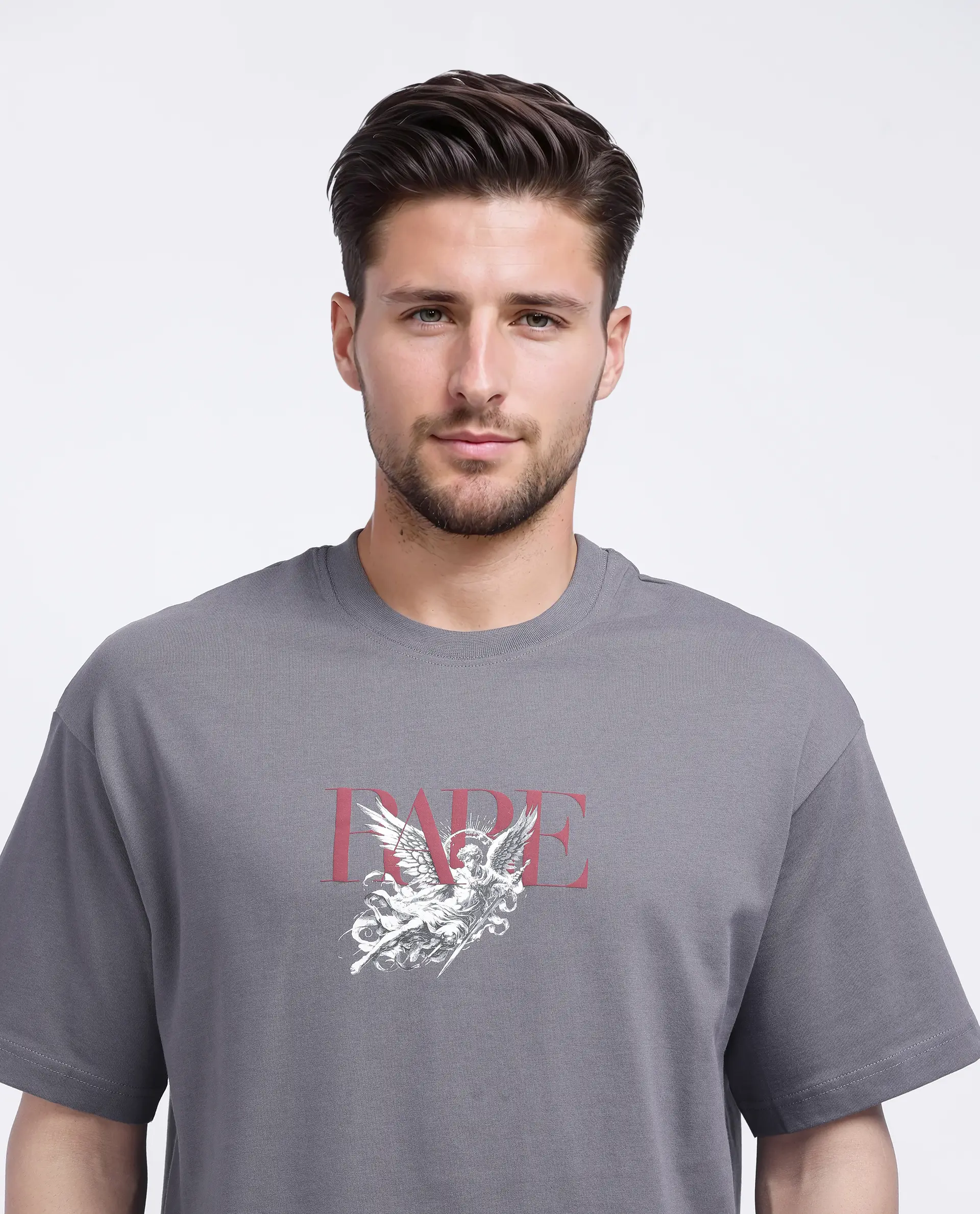 Rare Rabbit Men's Xab Dark Grey Cotton Graphic Print Oversized Fit Half Sleeve Crew Neck T-Shirt - Image 7