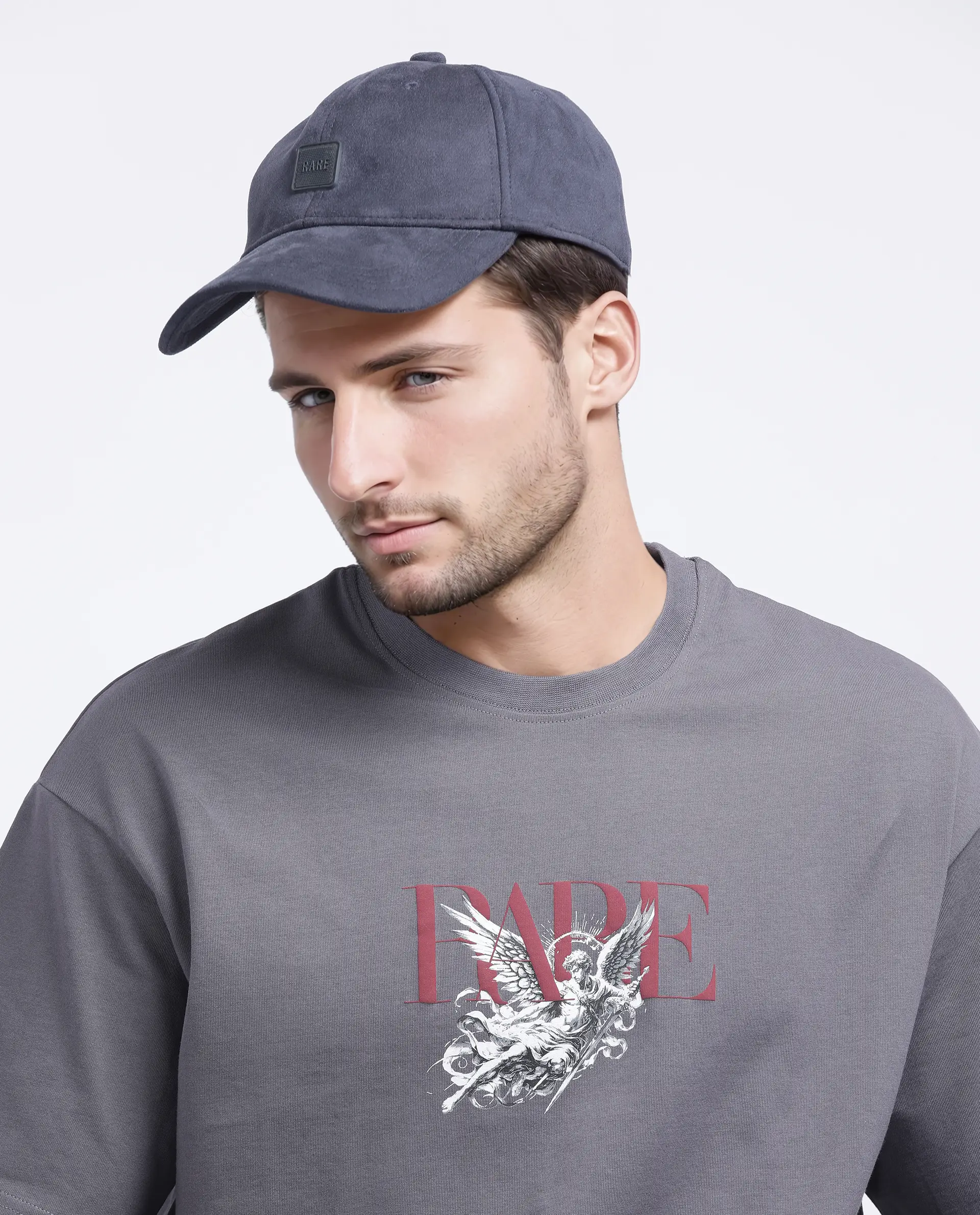 Rare Rabbit Men's Xab Dark Grey Cotton Graphic Print Oversized Fit Half Sleeve Crew Neck T-Shirt - Image 8