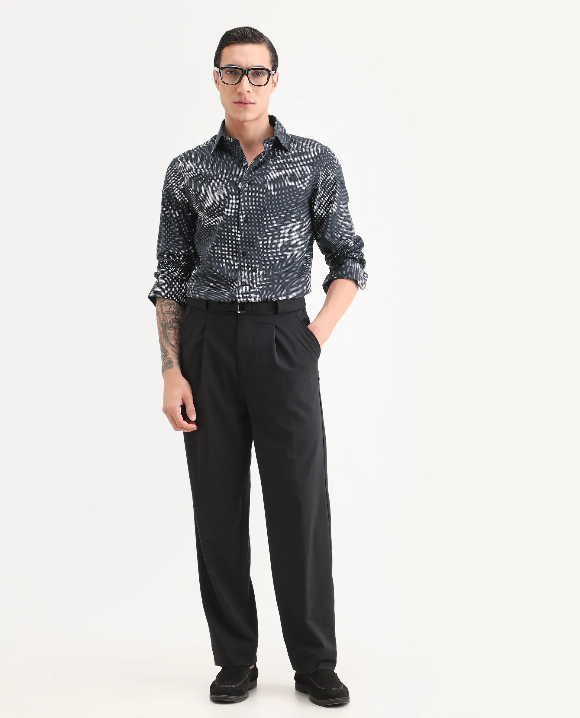 Rare Rabbit Men's Xald Black Cotton Blend Fabric Full Sleeve Spread Collar Regular Fit Floral Print Shirt - Image 2