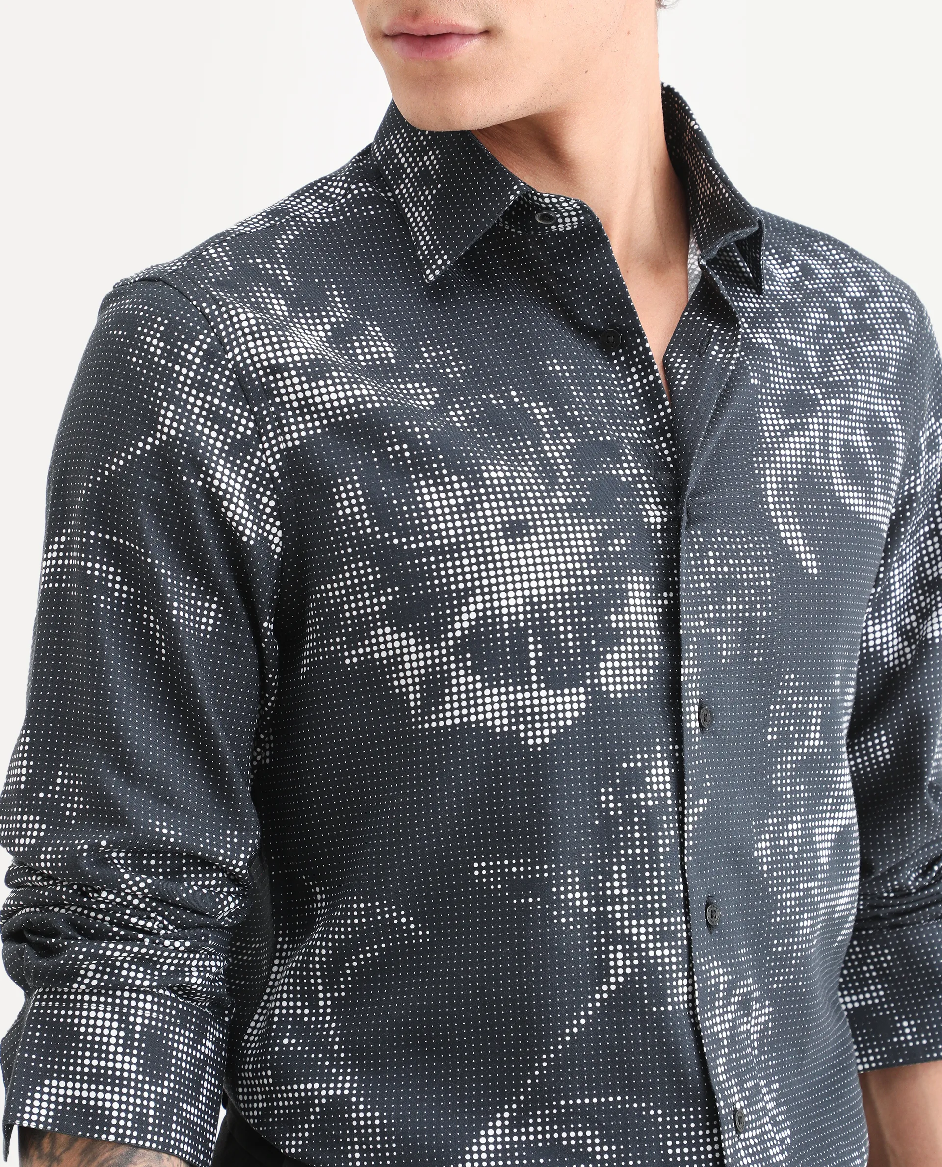 Rare Rabbit Men's Xald Black Cotton Blend Fabric Full Sleeve Spread Collar Regular Fit Floral Print Shirt - Image 3