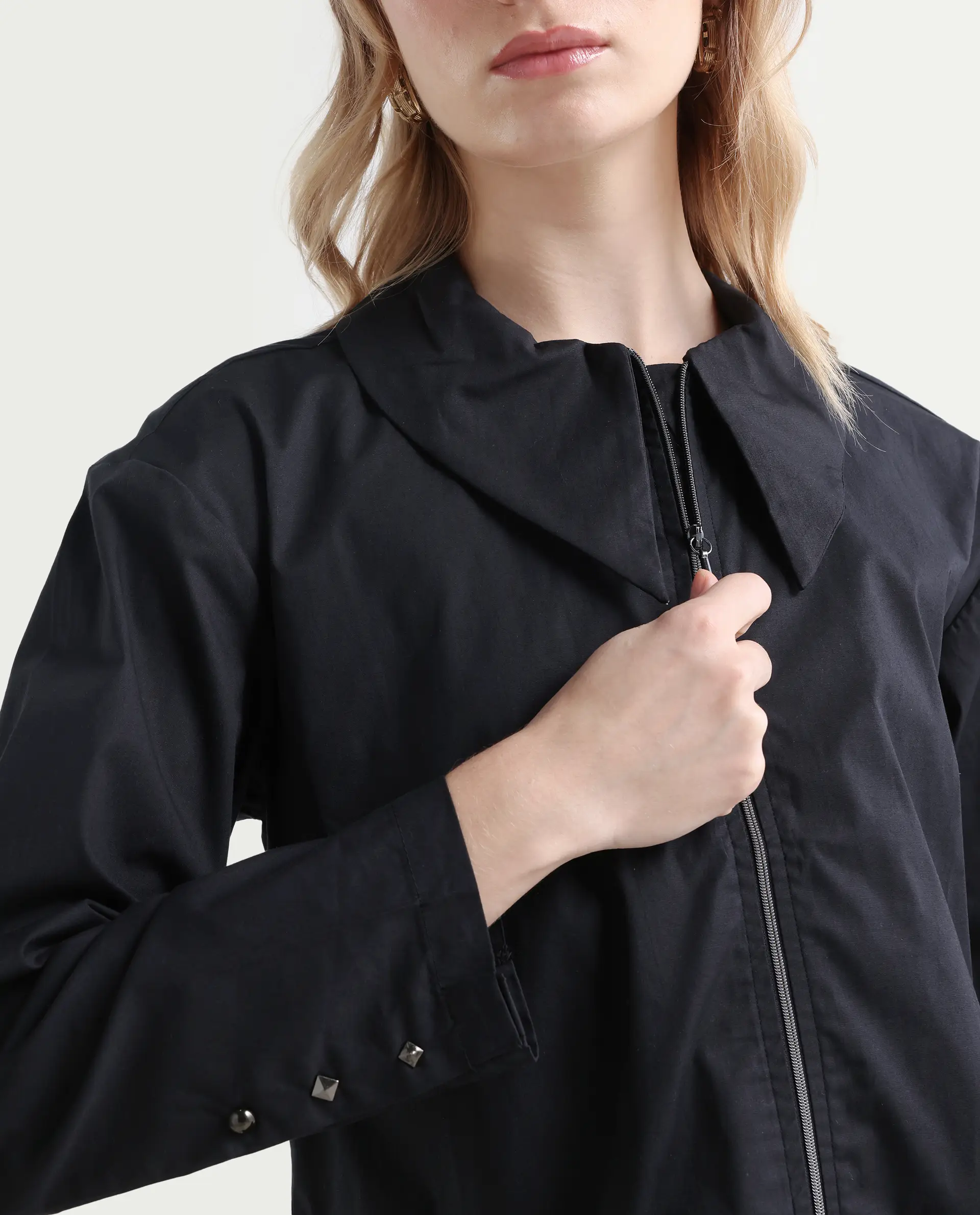 Rareism Women's Xan Black Cotton Spread Collar Plain Regular Fit Top - Image 4