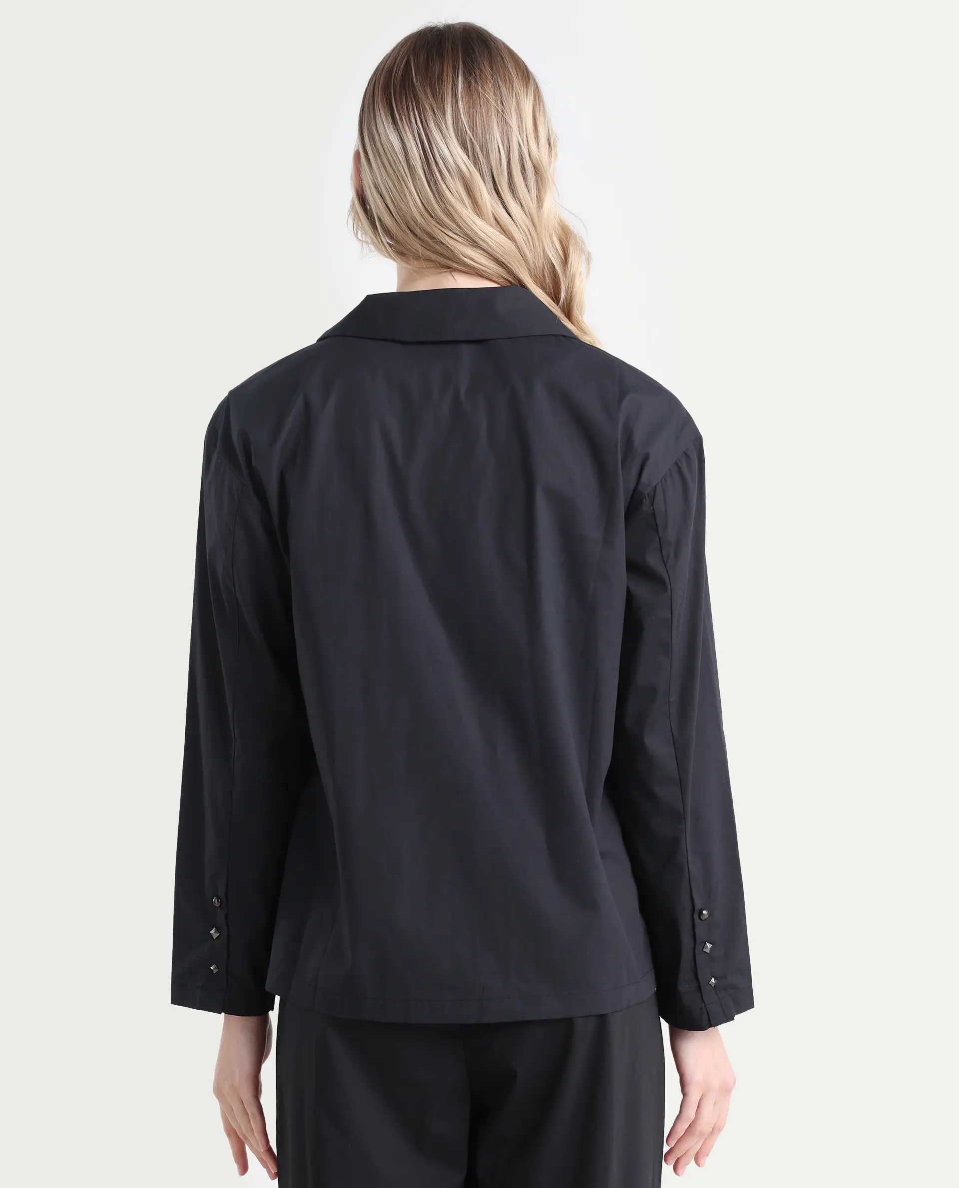 Rareism Women's Xan Black Cotton Spread Collar Plain Regular Fit Top - Image 7