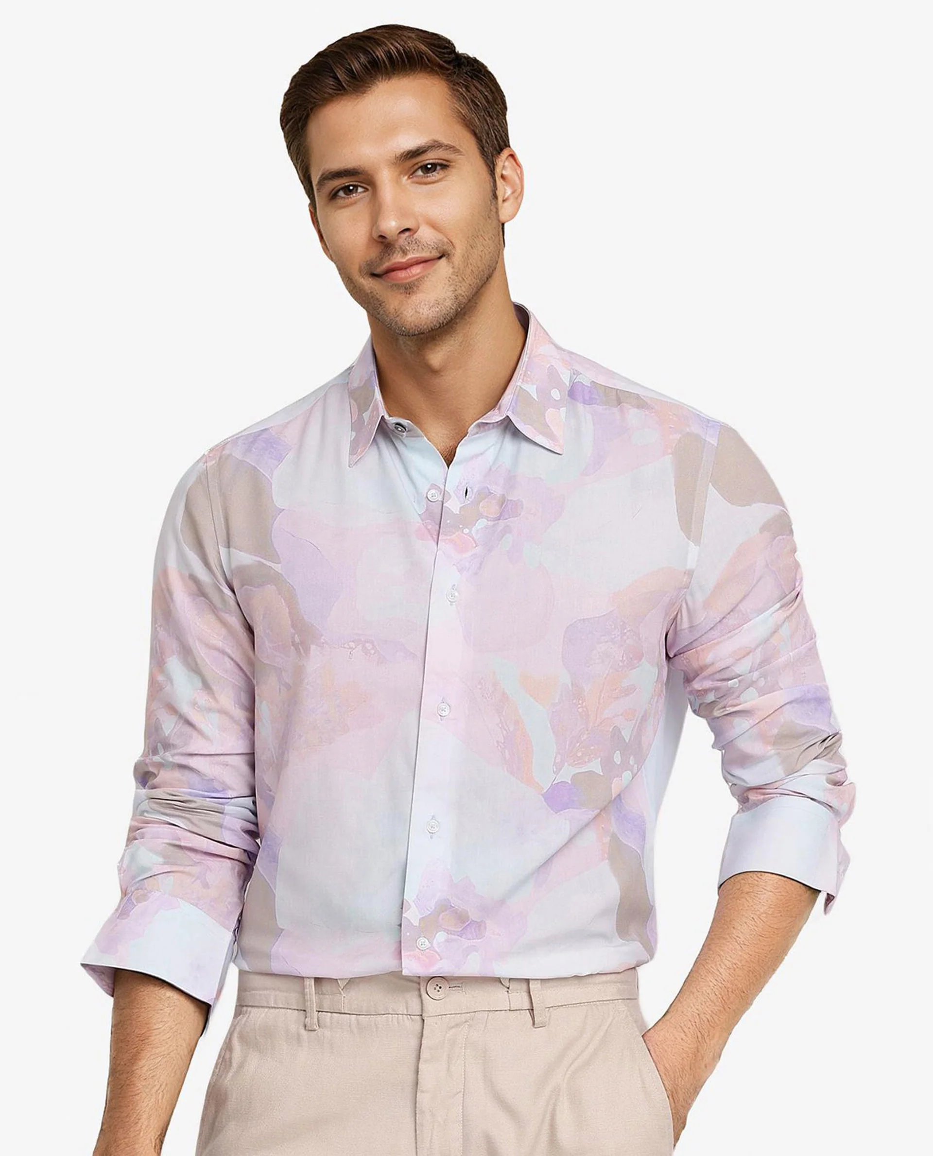 Rare Rabbit Men's Xano Pastel Blue Viscose Abstract Print Regular Fit Full Sleeve Collared Shirt - Image 6