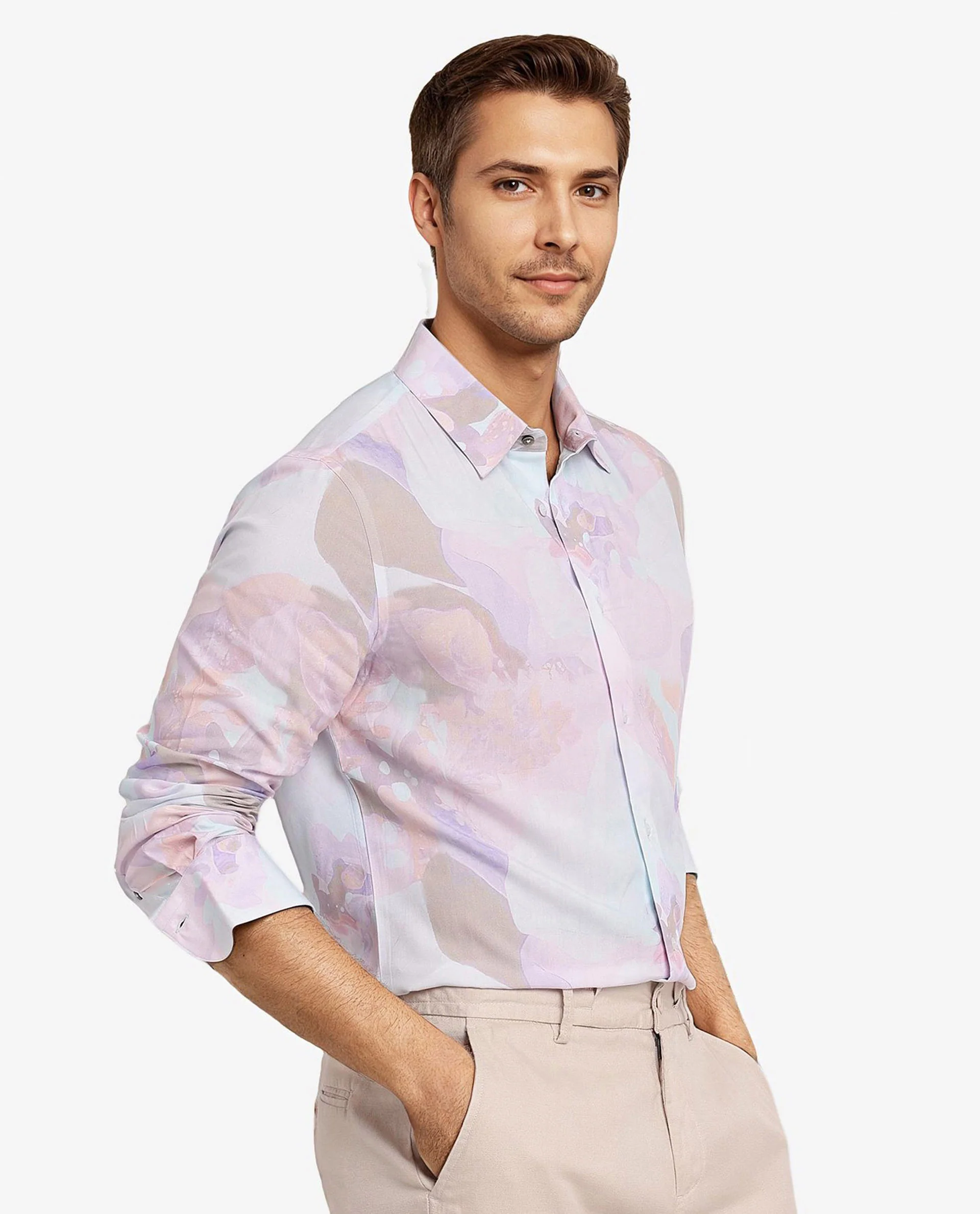 Rare Rabbit Men's Xano Pastel Blue Viscose Abstract Print Regular Fit Full Sleeve Collared Shirt - Image 7