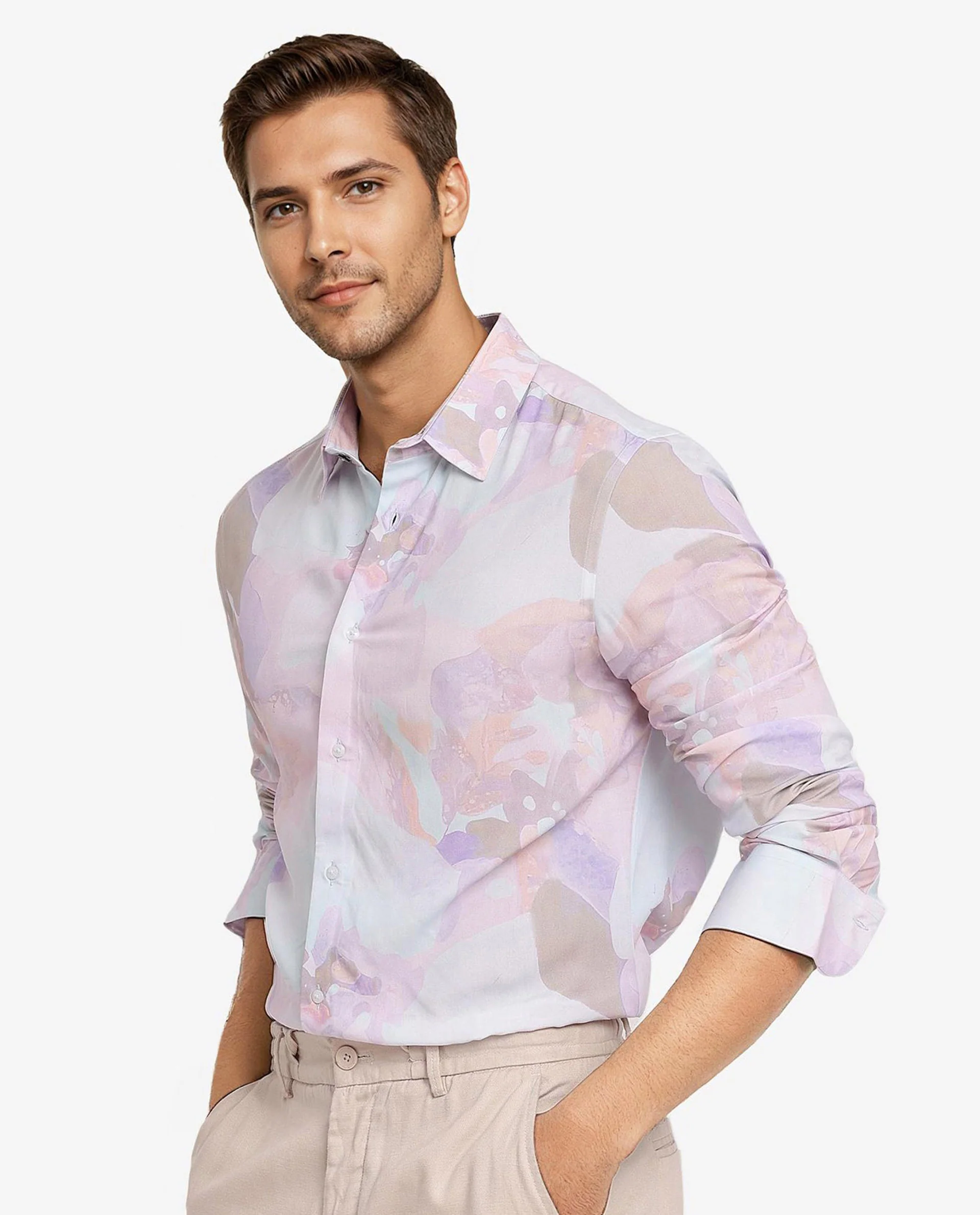 Rare Rabbit Men's Xano Pastel Blue Viscose Abstract Print Regular Fit Full Sleeve Collared Shirt - Image 8