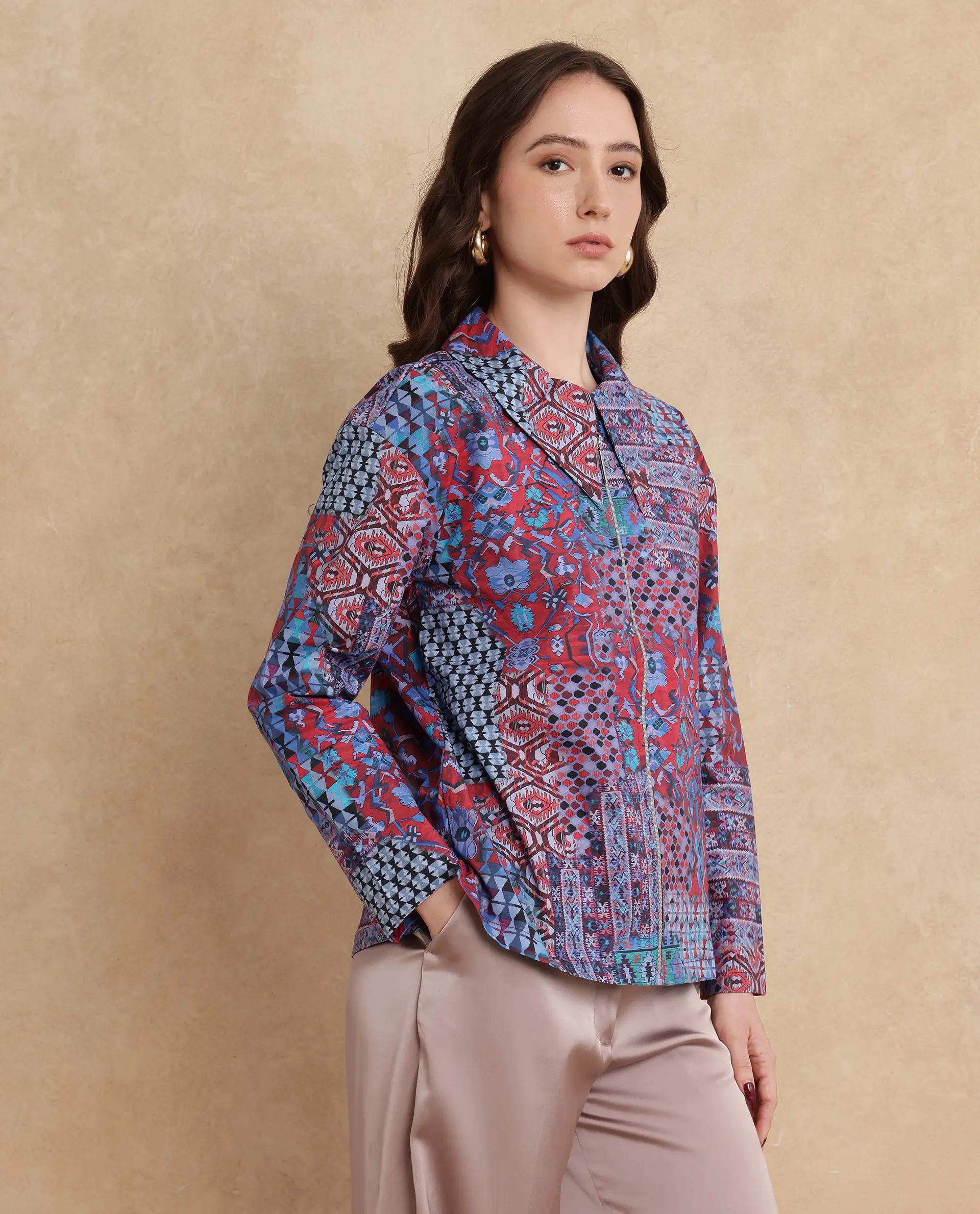 Rareism Women's Xany Multi Cotton Spread Collar Abstract Print Regular Fit Top - Image 5