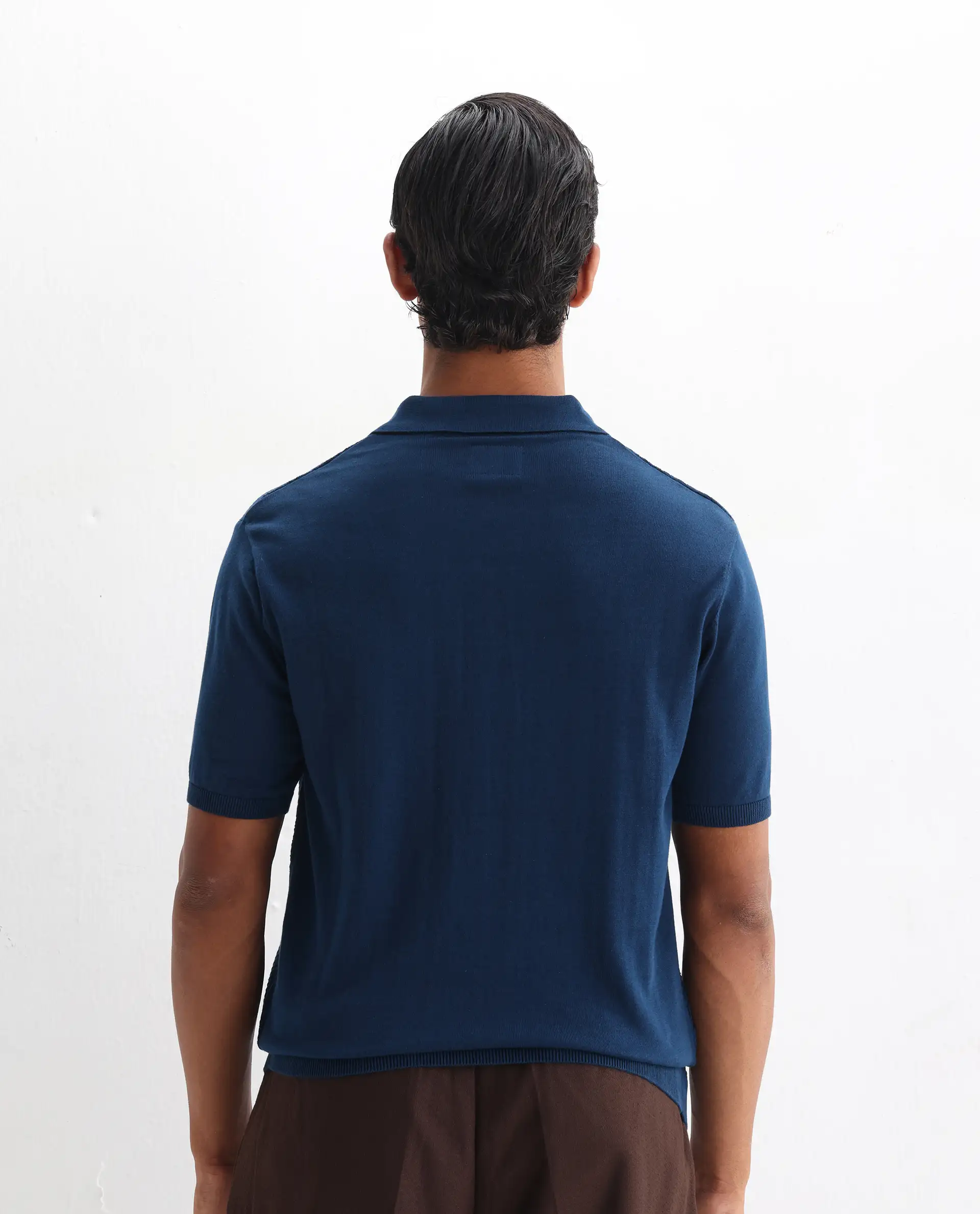 Rare Rabbit Men's Xas Blue Cotton Textured Regular Fit Half Sleeve Polo - Image 7