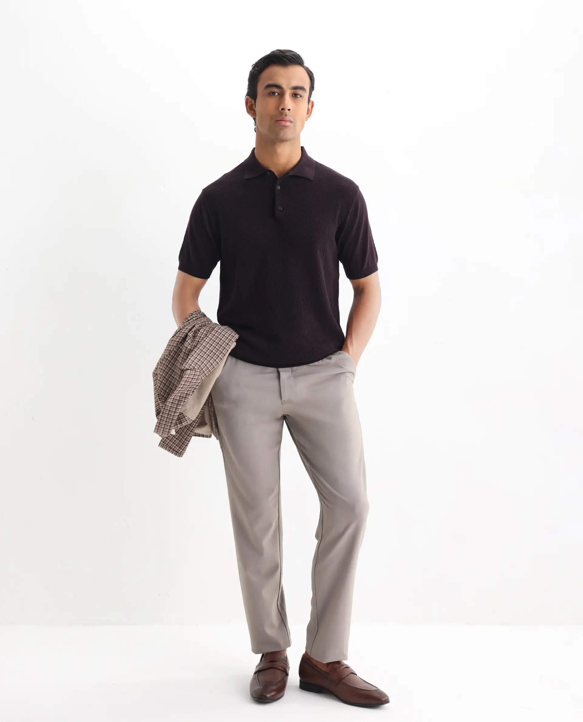 Rare Rabbit Men's Xas Dark Brown Cotton Plain Regular Fit Half Sleeve Polo - Image 2
