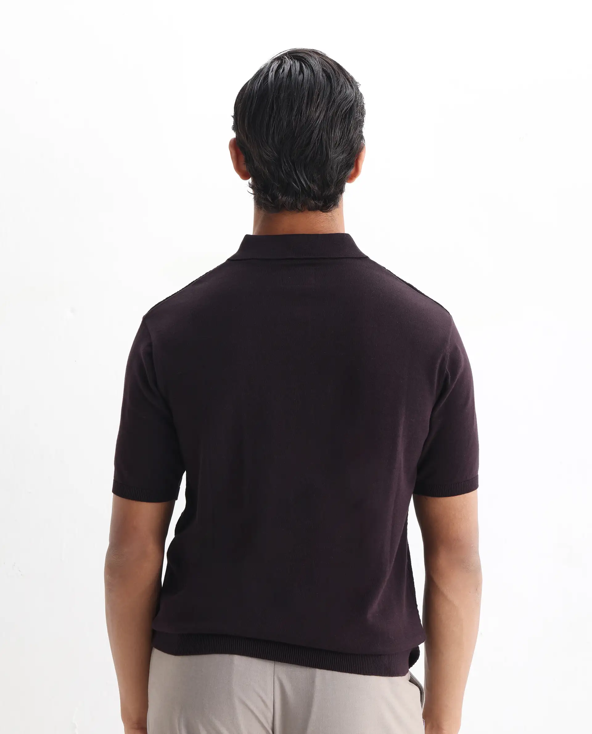 Rare Rabbit Men's Xas Dark Brown Cotton Plain Regular Fit Half Sleeve Polo - Image 7