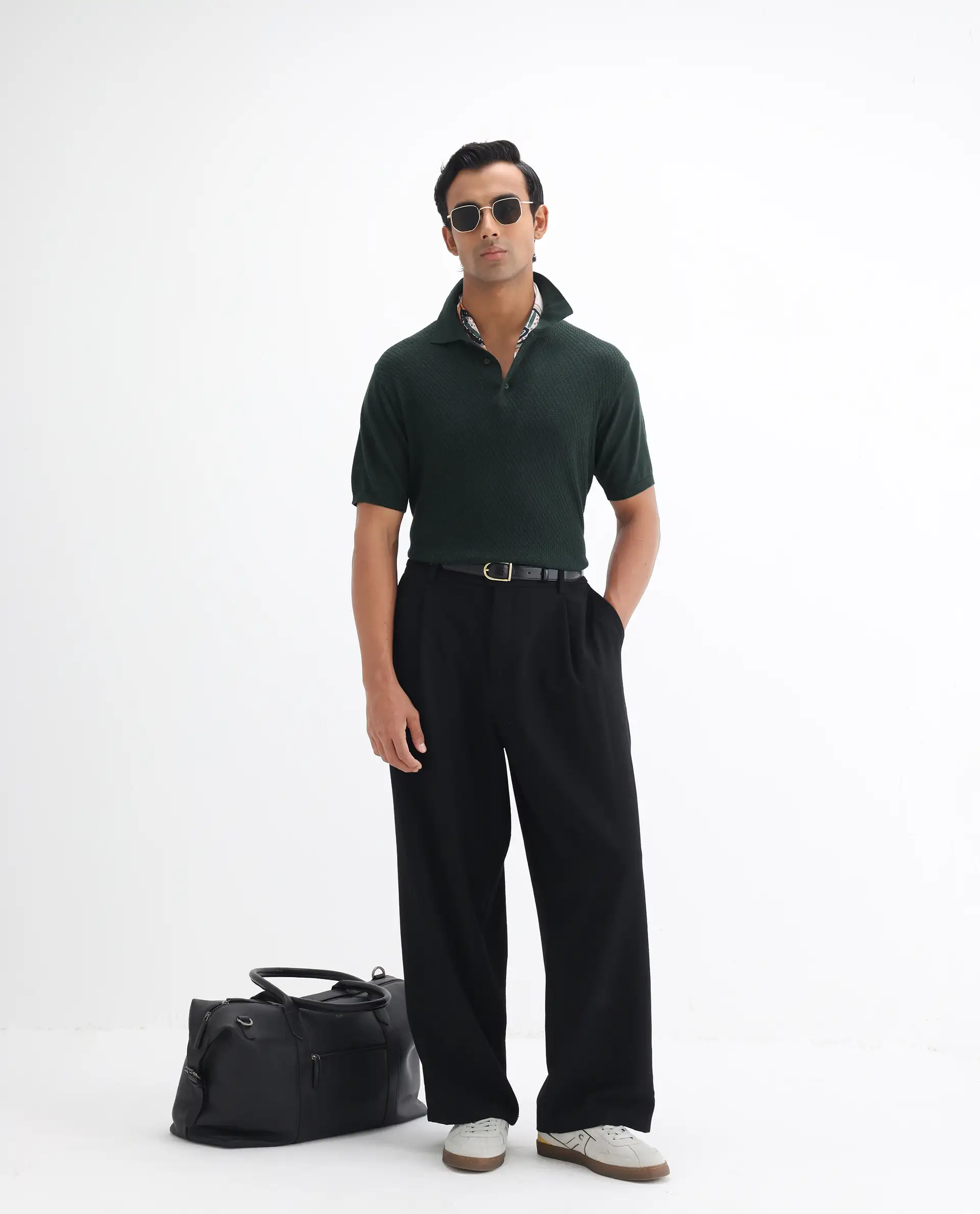Rare Rabbit Men's Xas Dark Green Cotton Textured Regular Fit Half Sleeve Polo - Image 2