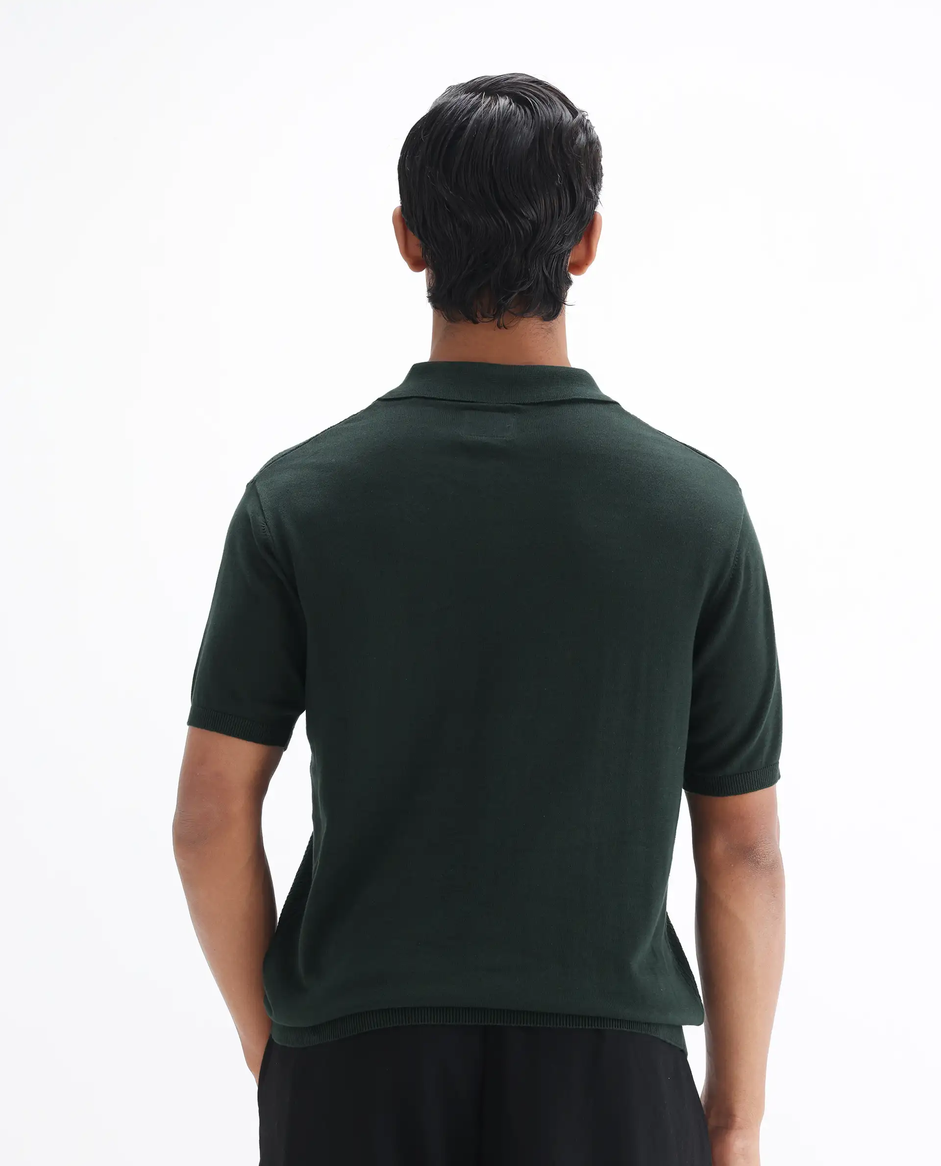 Rare Rabbit Men's Xas Dark Green Cotton Textured Regular Fit Half Sleeve Polo - Image 8