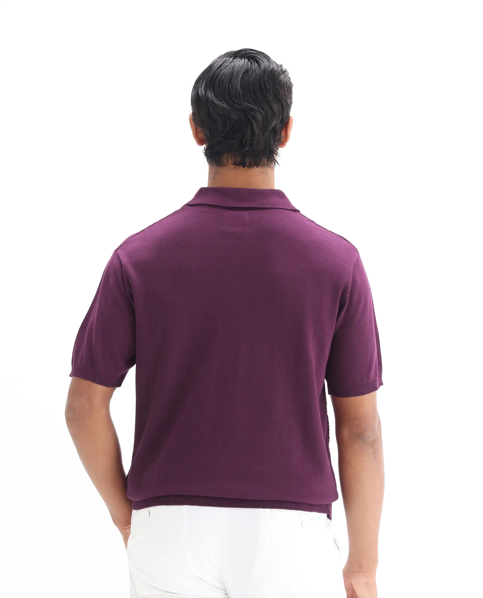 Rare Rabbit Men's Xas Dark Purple Cotton Textured Regular Fit Half Sleeve Polo - Image 8