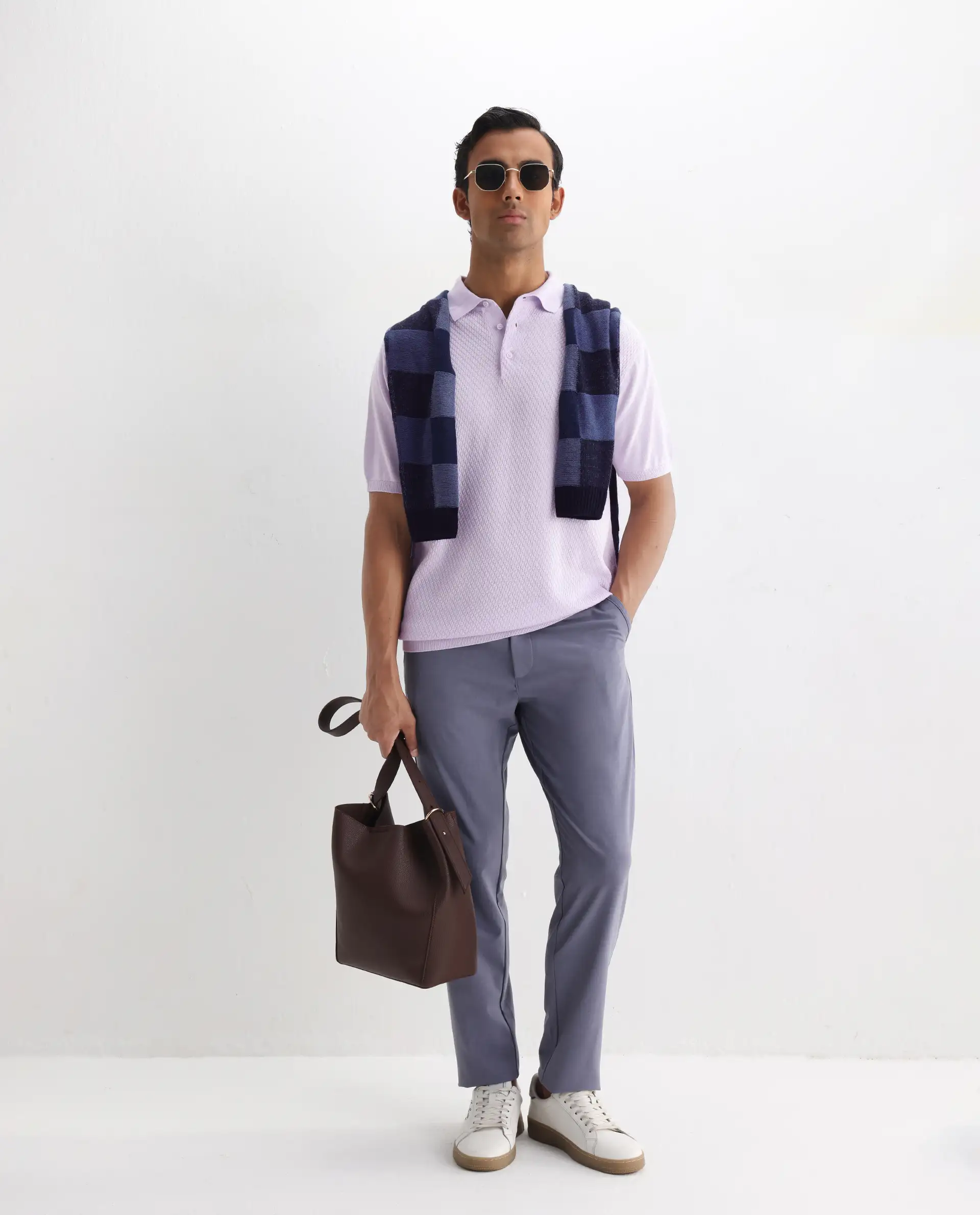 Rare Rabbit Men's Xas Pastel Purple Cotton Textured Regular Fit Half Sleeve Polo - Image 2