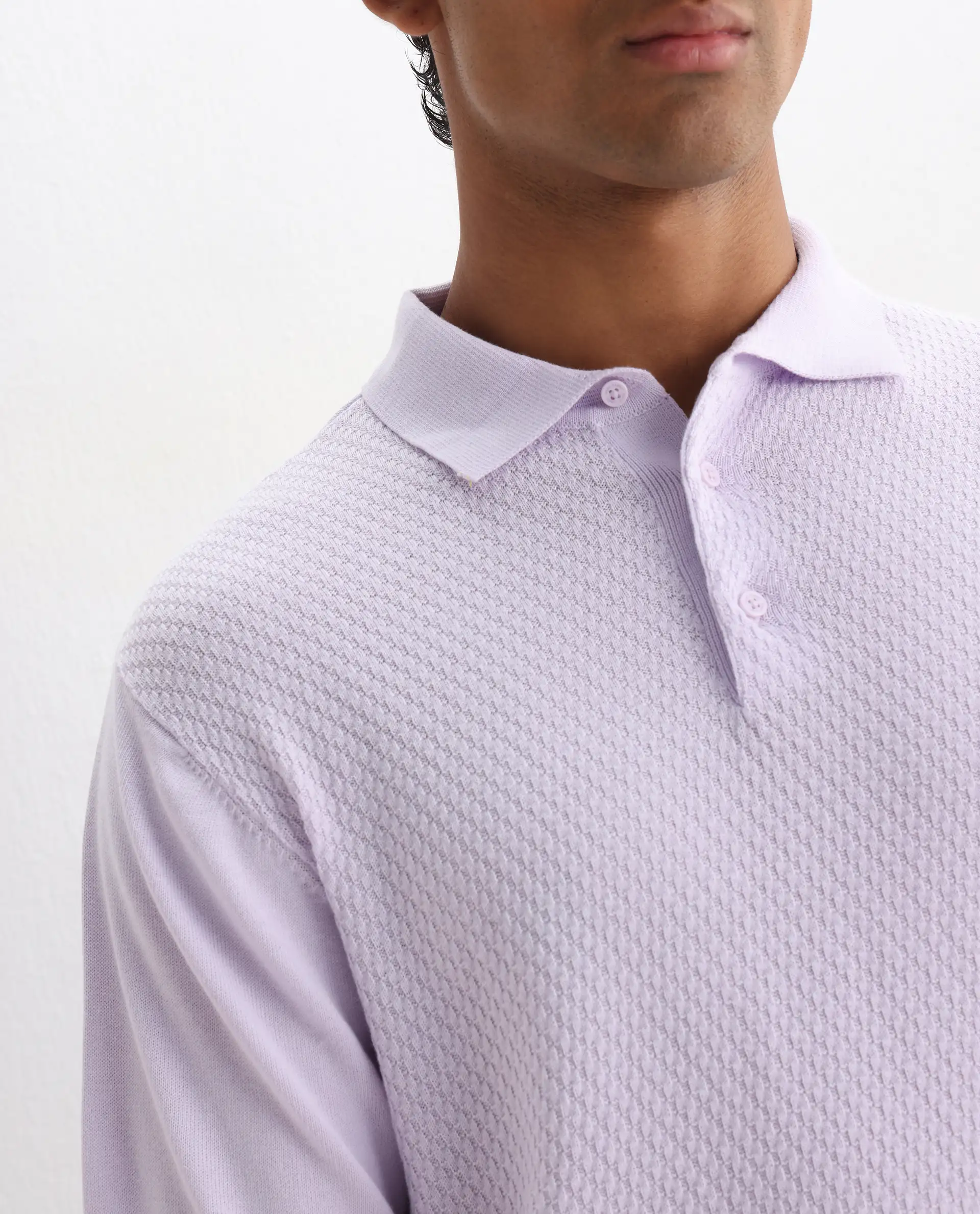 Rare Rabbit Men's Xas Pastel Purple Cotton Textured Regular Fit Half Sleeve Polo - Image 3