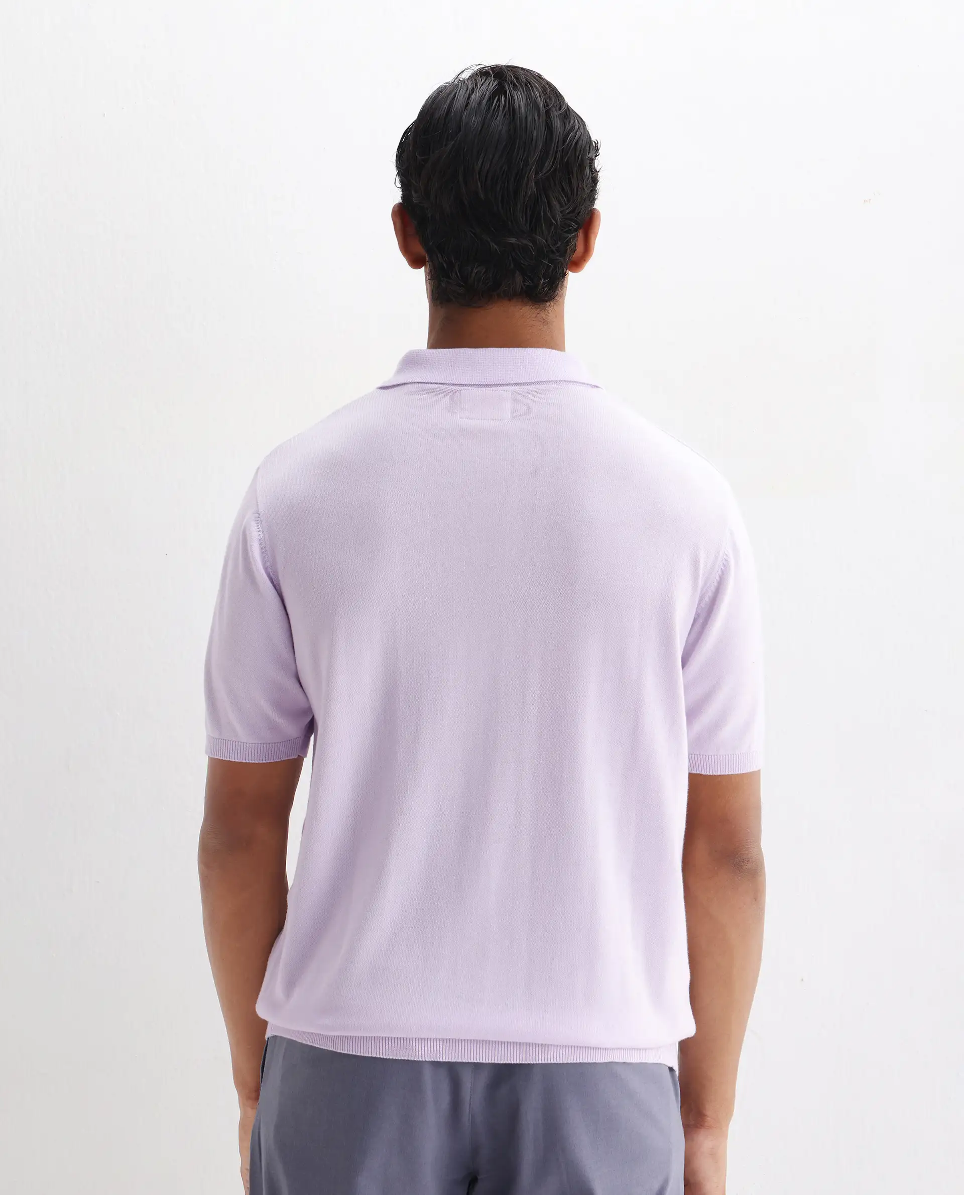 Rare Rabbit Men's Xas Pastel Purple Cotton Textured Regular Fit Half Sleeve Polo - Image 7