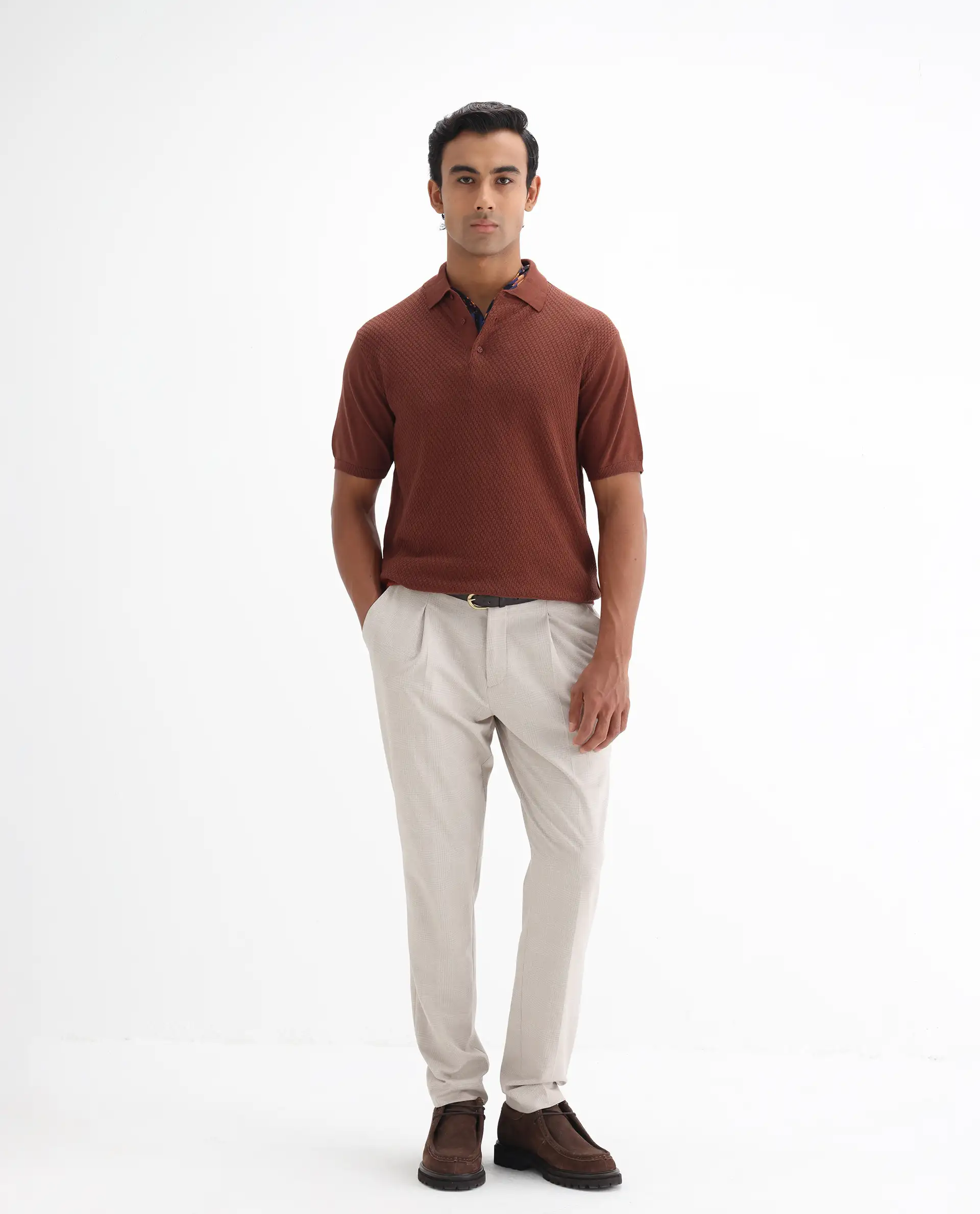 Rare Rabbit Men's Xas Rust Cotton Plain Regular Fit Half Sleeve Polo - Image 2