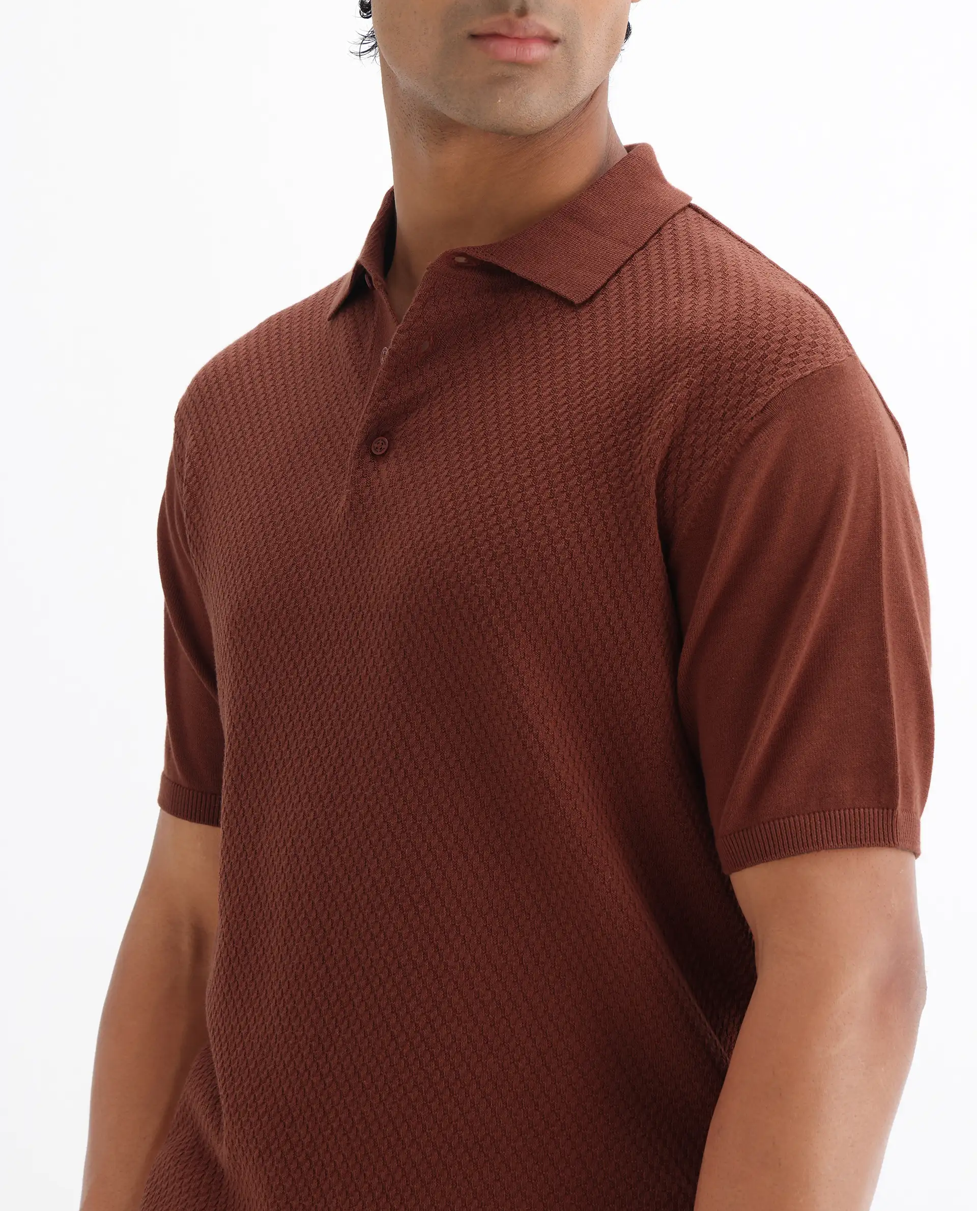Rare Rabbit Men's Xas Rust Cotton Plain Regular Fit Half Sleeve Polo - Image 3