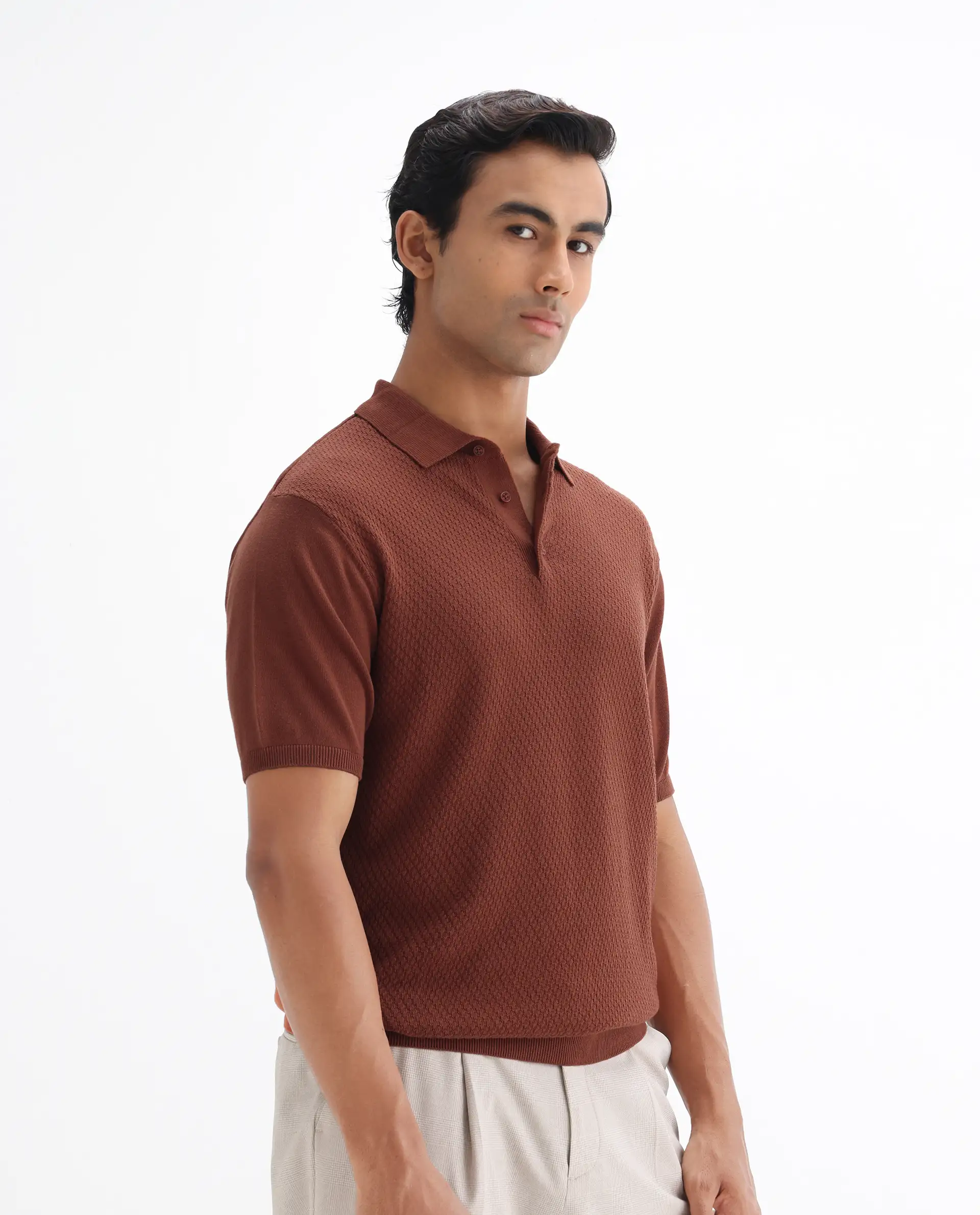 Rare Rabbit Men's Xas Rust Cotton Plain Regular Fit Half Sleeve Polo - Image 5