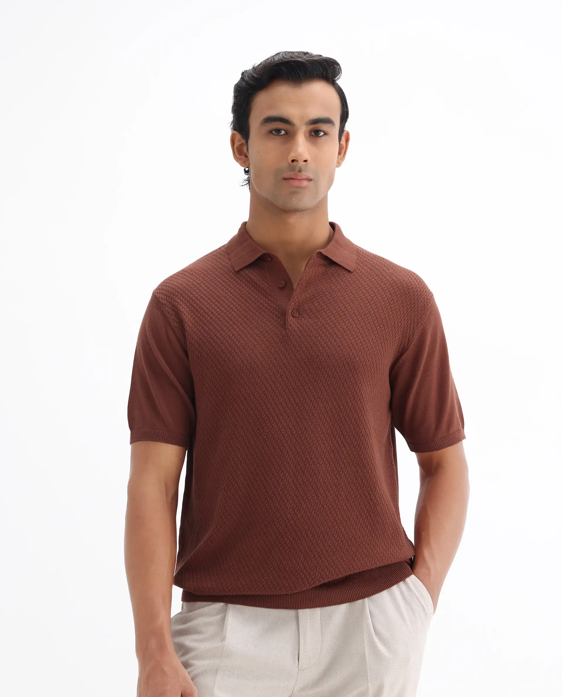 Rare Rabbit Men's Xas Rust Cotton Plain Regular Fit Half Sleeve Polo - Image 6