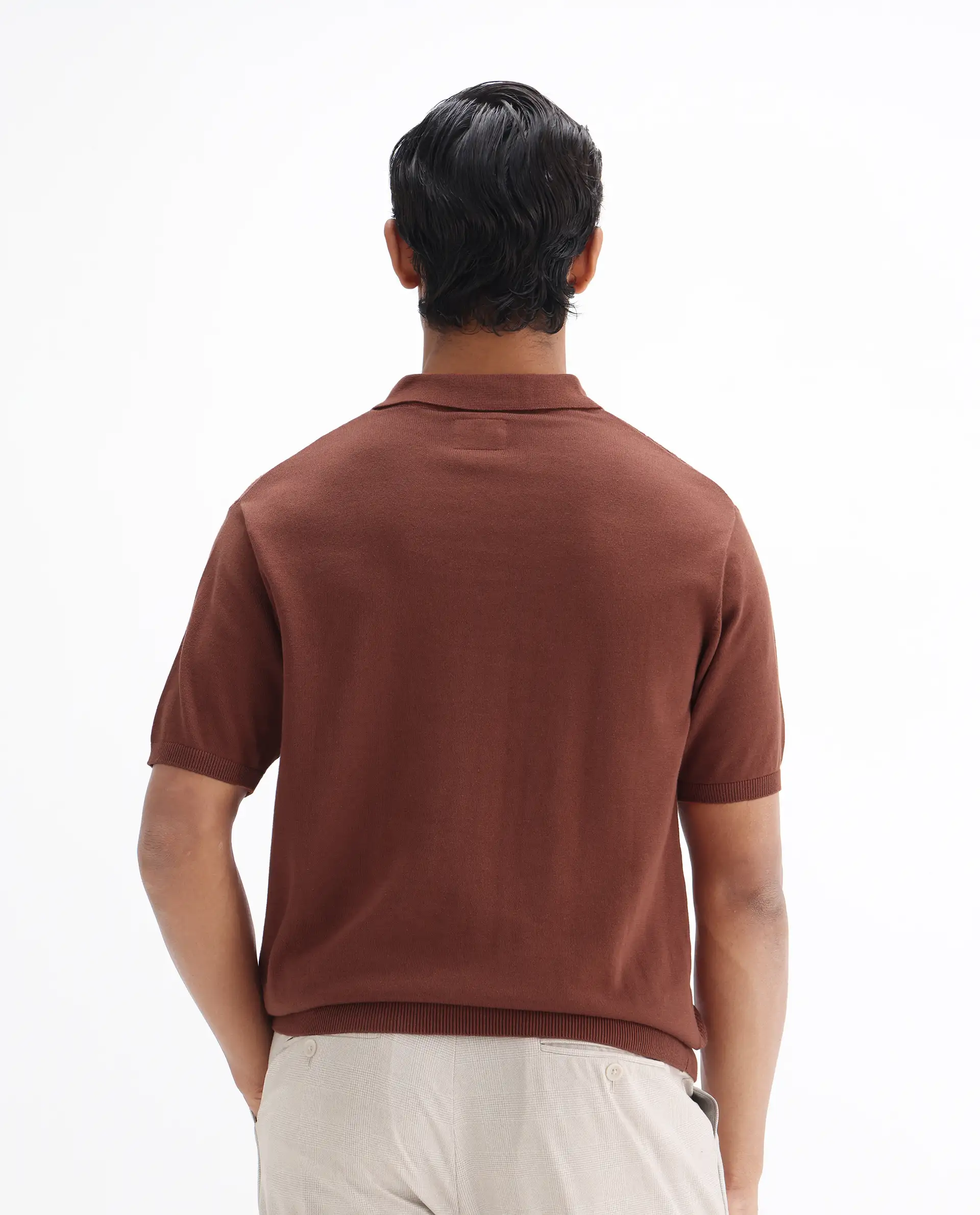 Rare Rabbit Men's Xas Rust Cotton Plain Regular Fit Half Sleeve Polo - Image 7