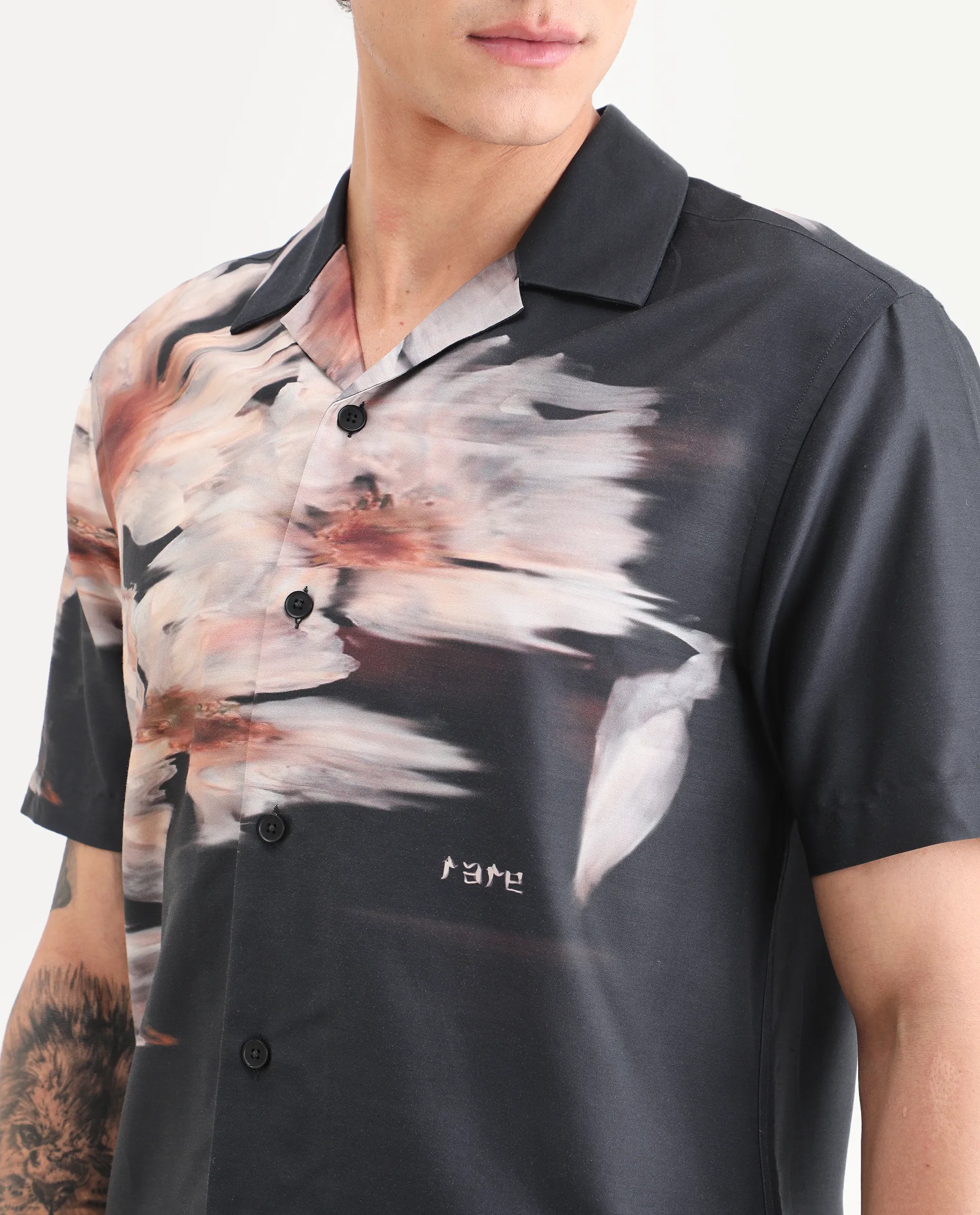 Rare Rabbit Men's Xava Black Cotton Blend Fabric Half Sleeve Regular Fit Floral Print Shirt - Image 3
