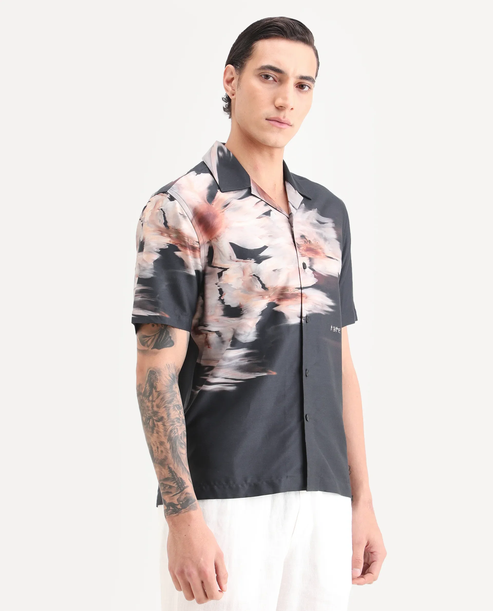 Rare Rabbit Men's Xava Black Cotton Blend Fabric Half Sleeve Regular Fit Floral Print Shirt - Image 4