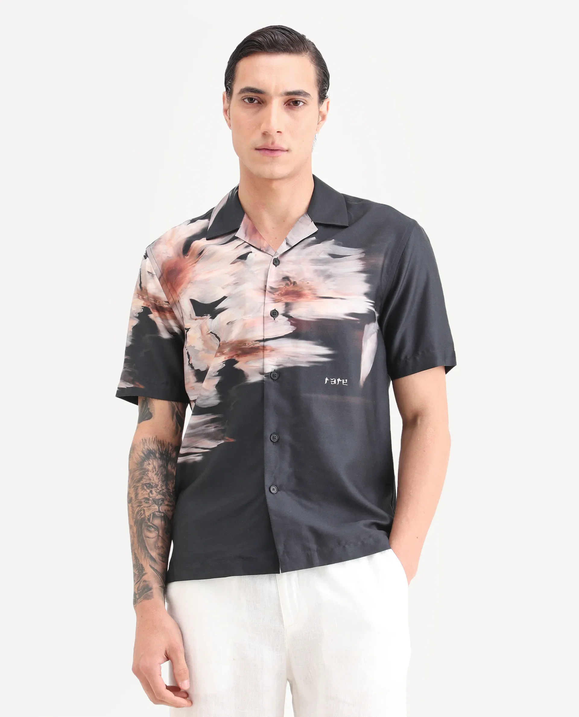 Rare Rabbit Men's Xava Black Cotton Blend Fabric Half Sleeve Regular Fit Floral Print Shirt - Image 5