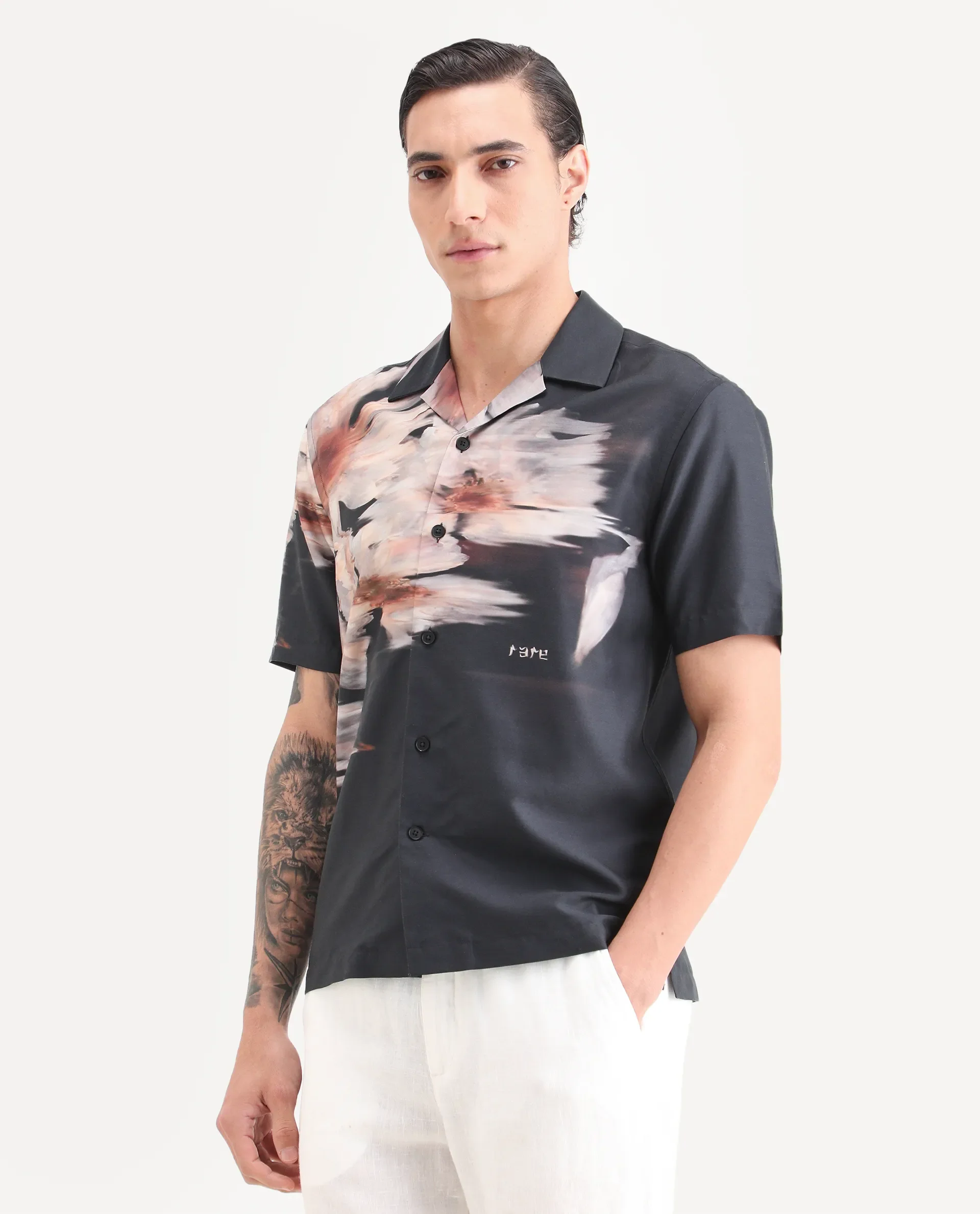 Rare Rabbit Men's Xava Black Cotton Blend Fabric Half Sleeve Regular Fit Floral Print Shirt - Image 6
