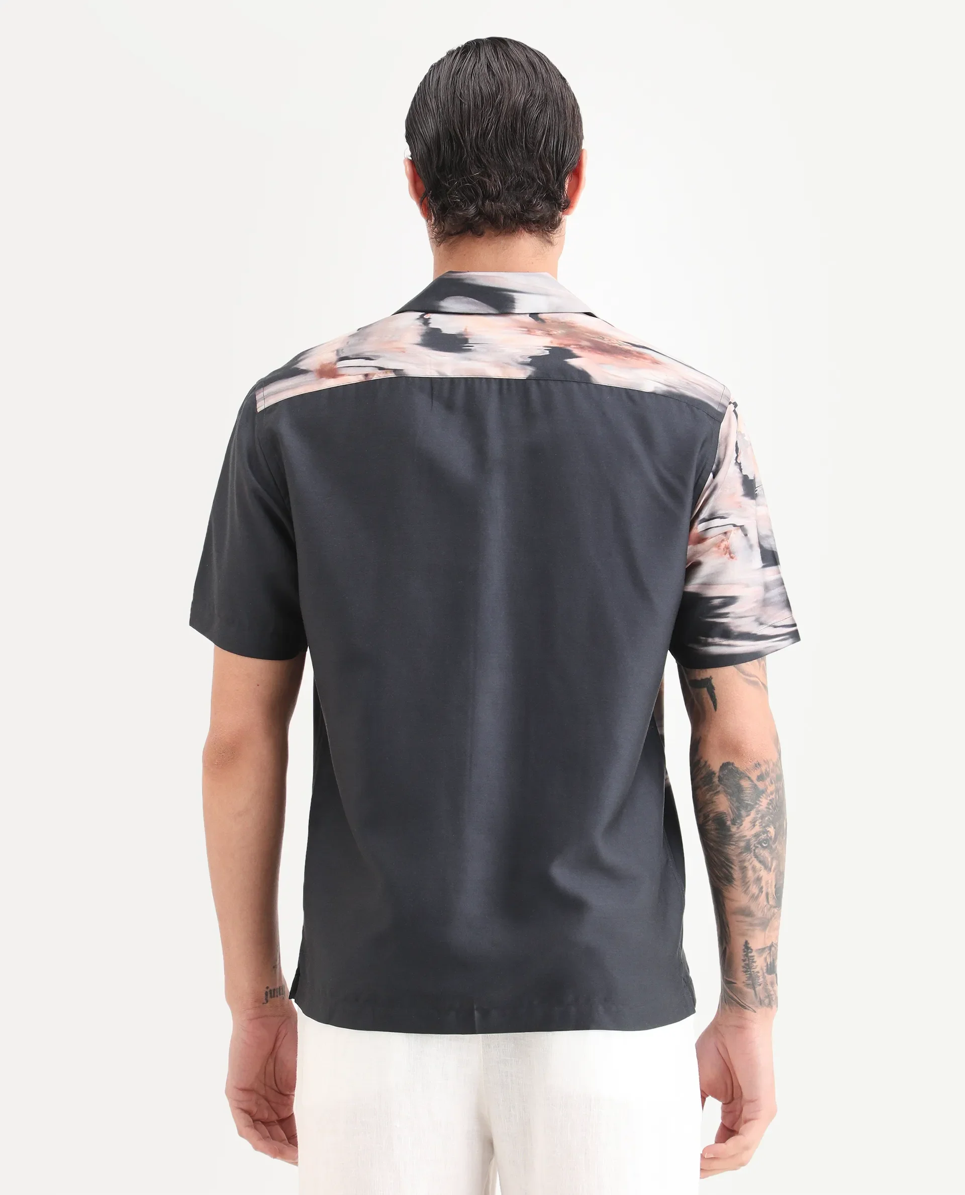 Rare Rabbit Men's Xava Black Cotton Blend Fabric Half Sleeve Regular Fit Floral Print Shirt - Image 7