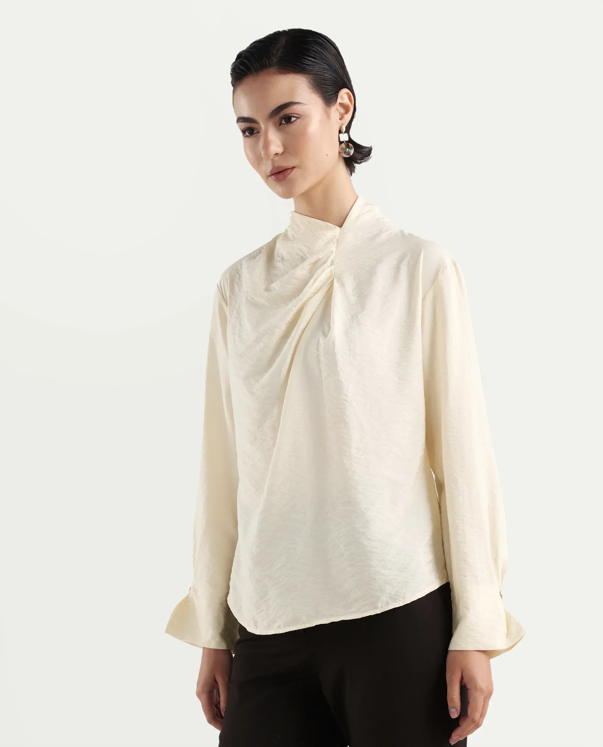 Rareism Women's Xave Beige Nylon Nylon Blend Spread Collar Plain Regular Fit Shirt - Image 5