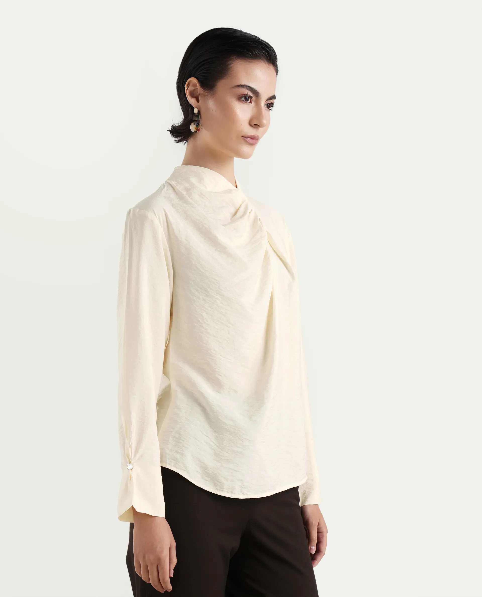 Rareism Women's Xave Beige Nylon Nylon Blend Spread Collar Plain Regular Fit Shirt - Image 6