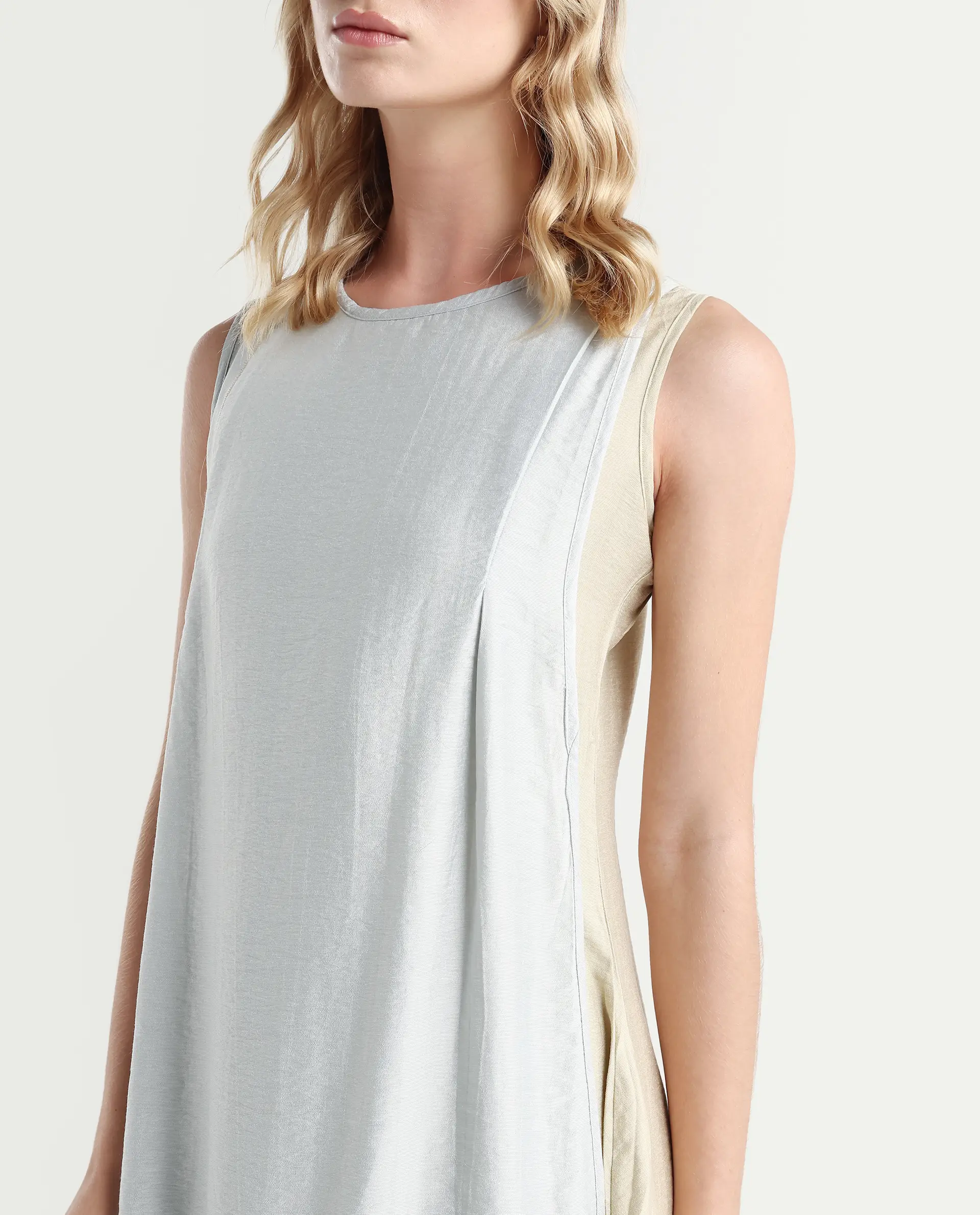 Rareism Women's Xavier Blue Boat Neck Plain Sleeveless Knee Length Regular Fit Dress - Image 4