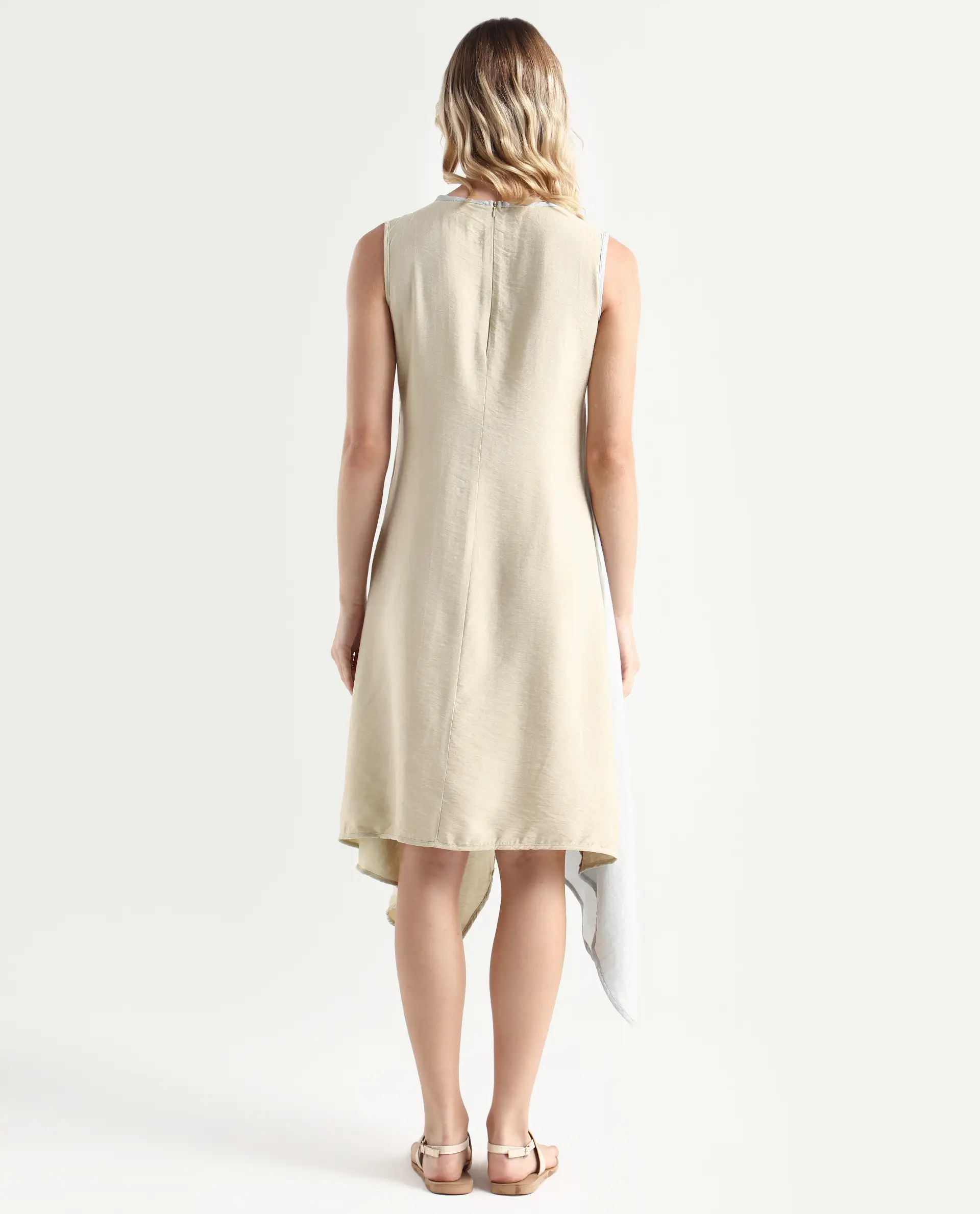 Rareism Women's Xavier Blue Boat Neck Plain Sleeveless Knee Length Regular Fit Dress - Image 7
