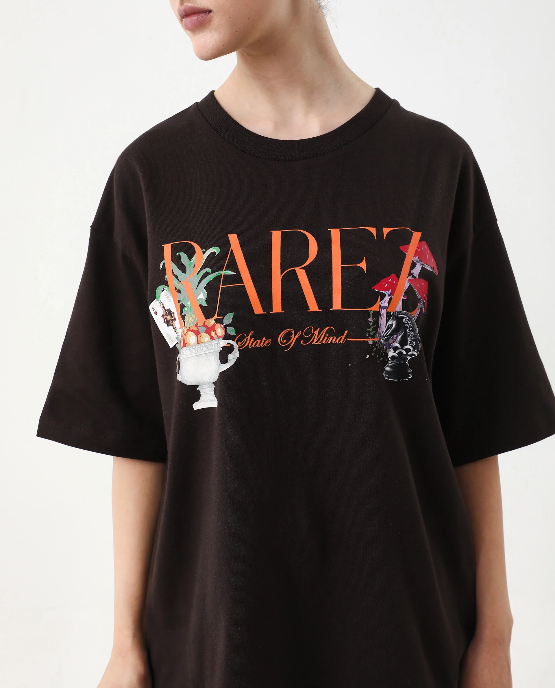 Rareism Women's Xena Brown Cotton Crew Neck Graphic Print Oversized T-Shirt - Image 3