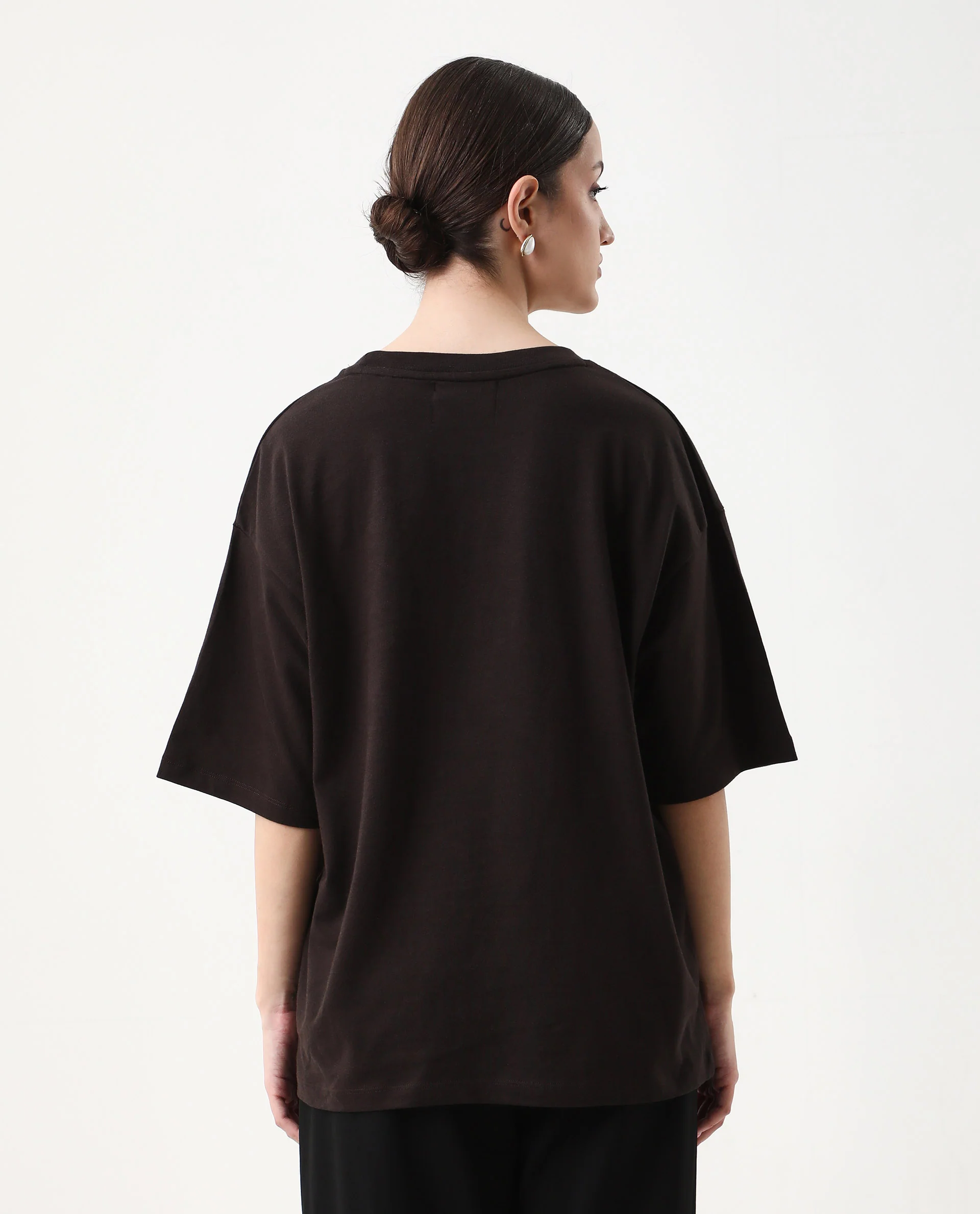 Rareism Women's Xena Brown Cotton Crew Neck Graphic Print Oversized T-Shirt - Image 7