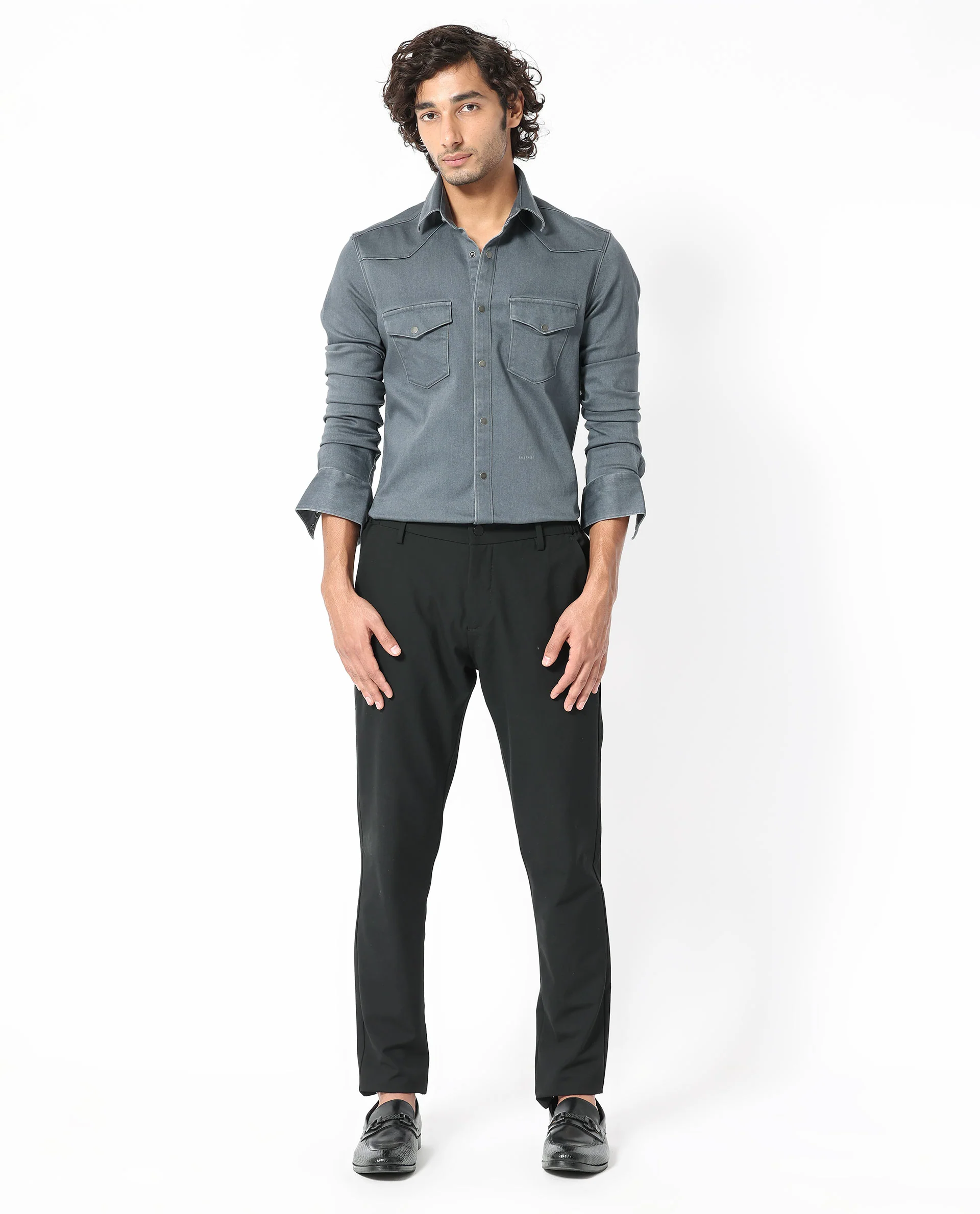 Rare Rabbit Men's Xenon Grey Cotton Plain Tailored Fit Full Sleeve Collared Shirt - Image 10