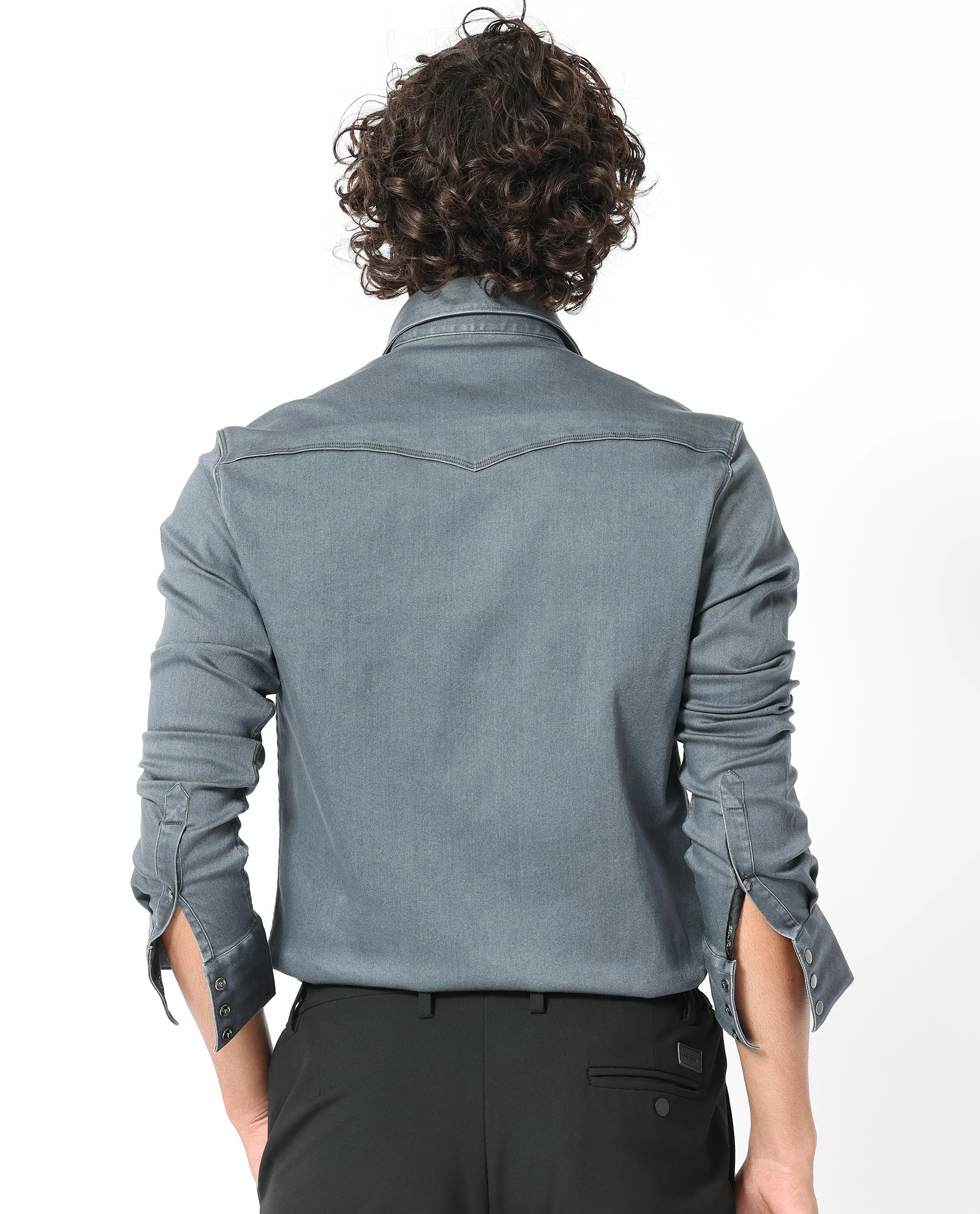 Rare Rabbit Men's Xenon Grey Cotton Plain Tailored Fit Full Sleeve Collared Shirt - Image 11