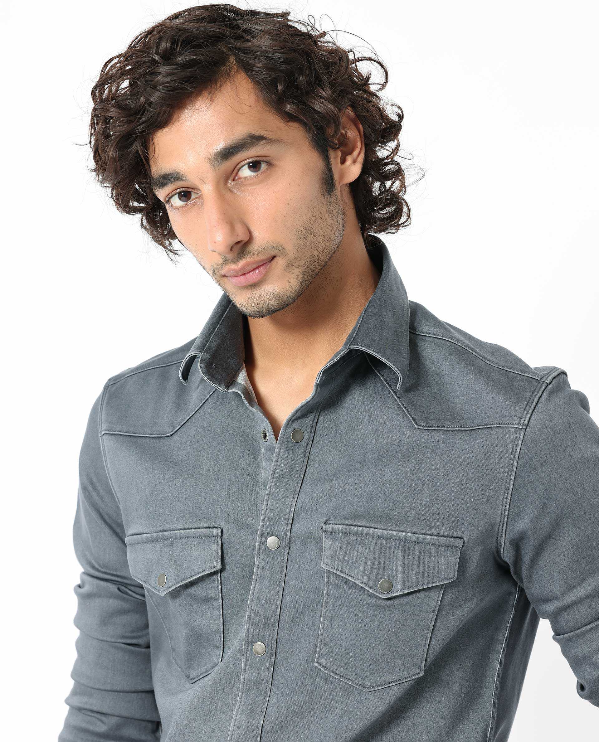 Rare Rabbit Men's Xenon Grey Cotton Plain Tailored Fit Full Sleeve Collared Shirt - Image 2