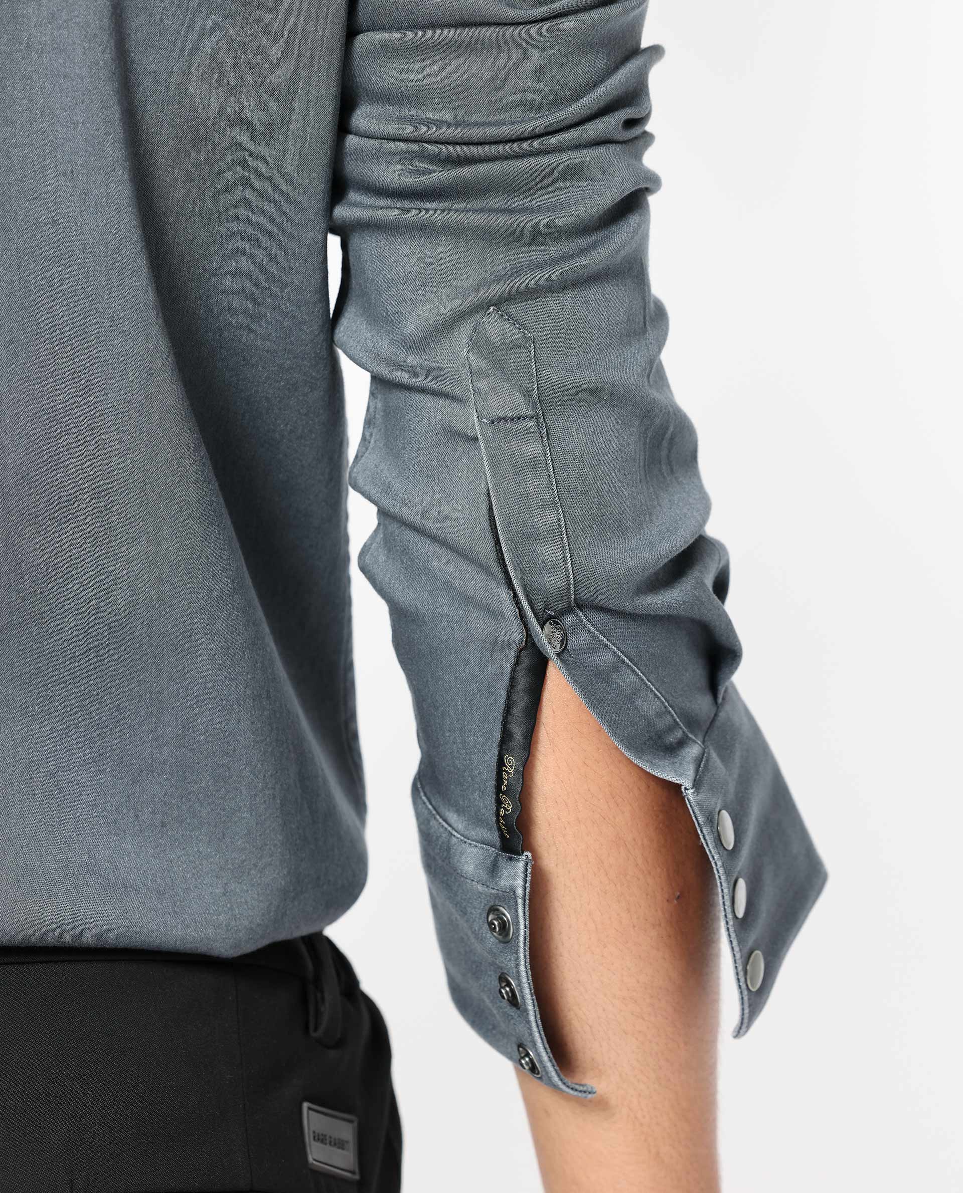 Rare Rabbit Men's Xenon Grey Cotton Plain Tailored Fit Full Sleeve Collared Shirt - Image 3