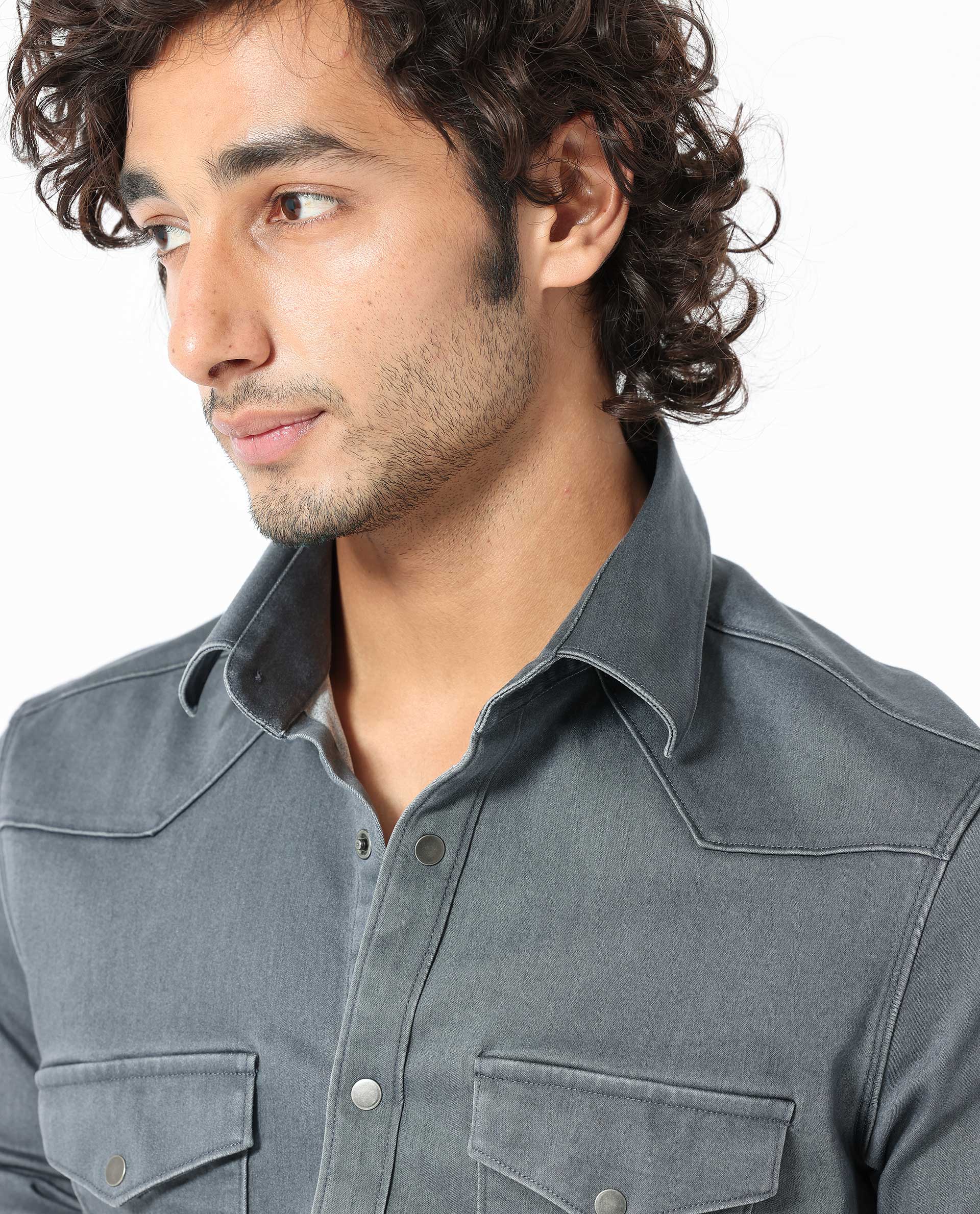 Rare Rabbit Men's Xenon Grey Cotton Plain Tailored Fit Full Sleeve Collared Shirt - Image 5