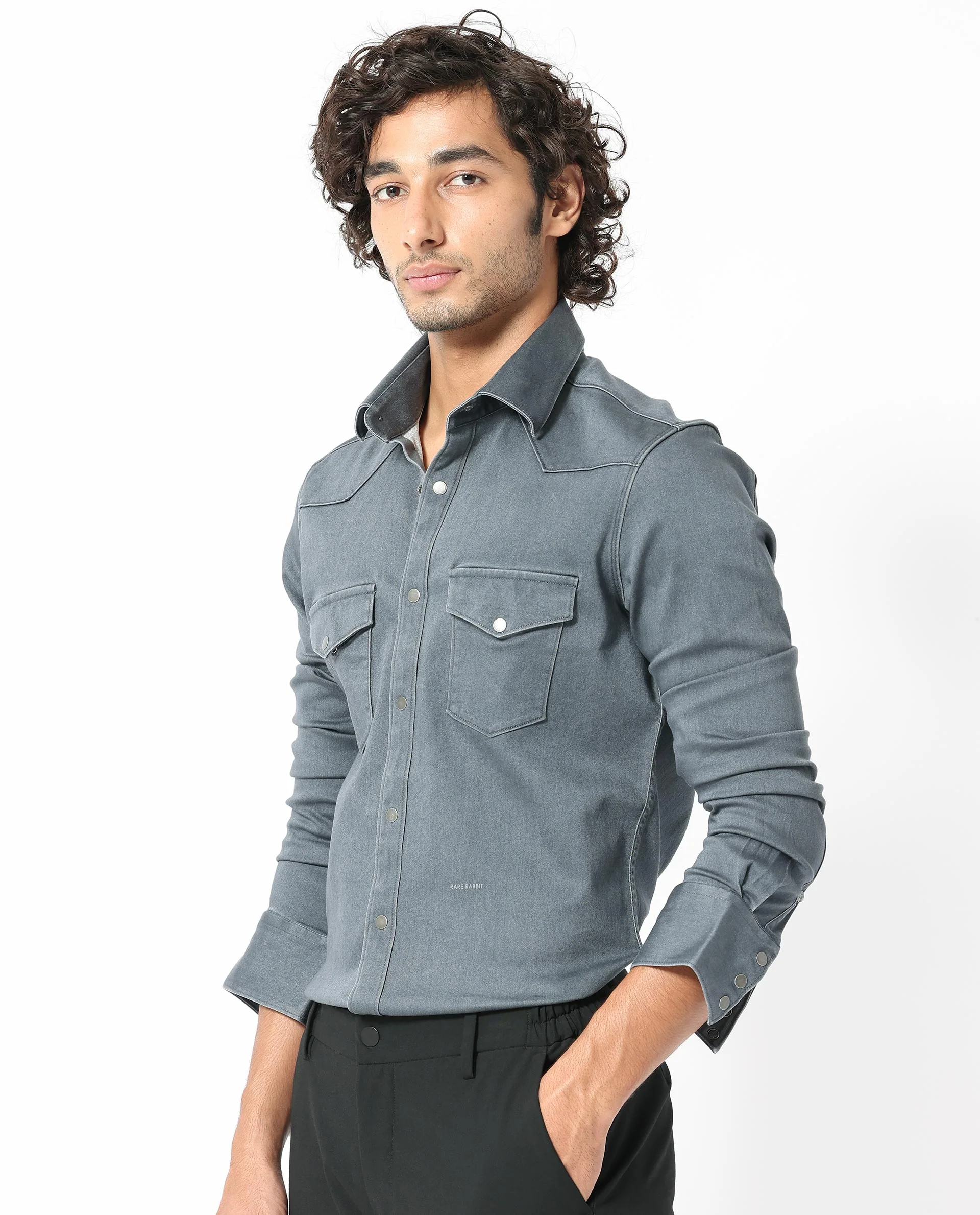 Rare Rabbit Men's Xenon Grey Cotton Plain Tailored Fit Full Sleeve Collared Shirt - Image 6