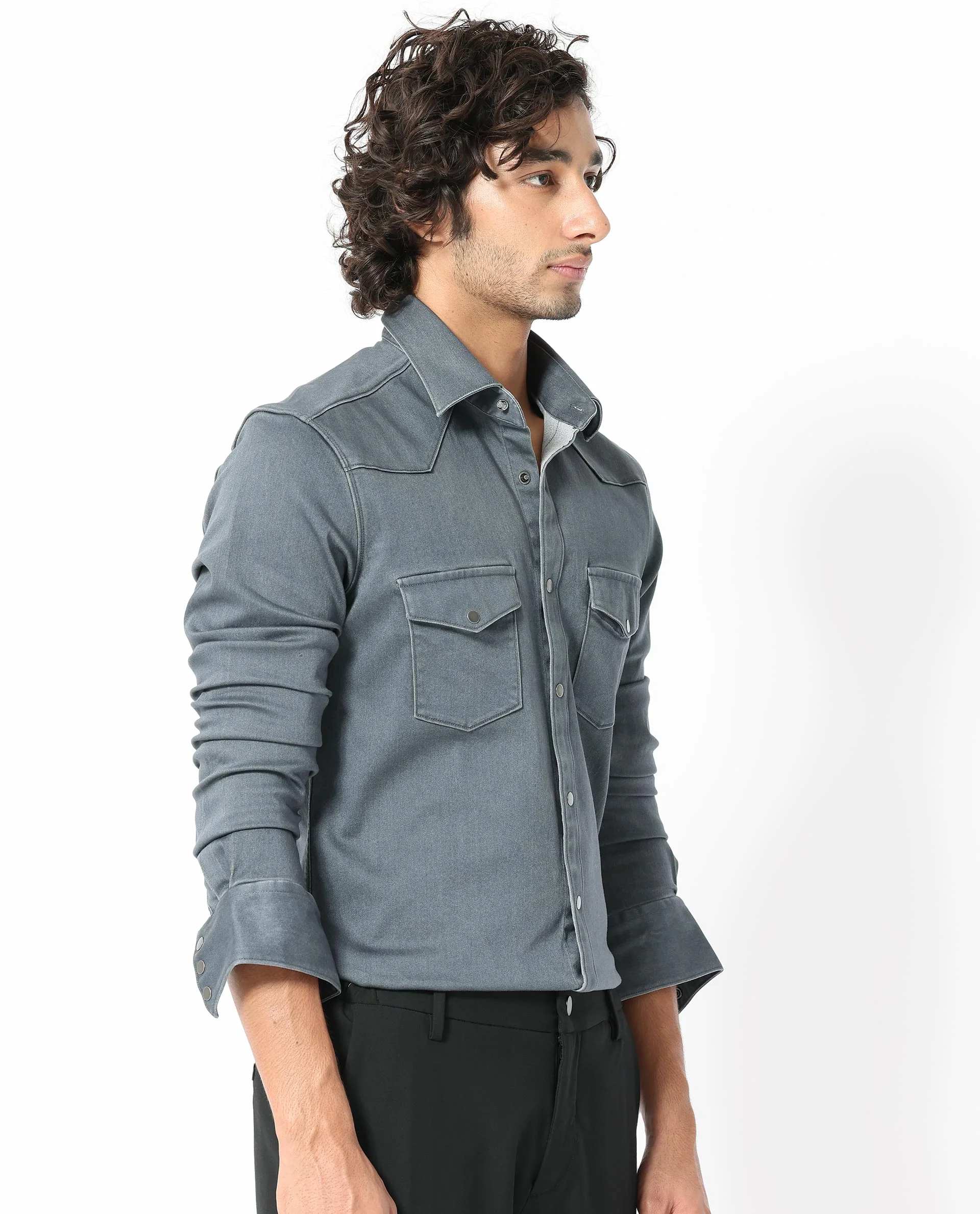 Rare Rabbit Men's Xenon Grey Cotton Plain Tailored Fit Full Sleeve Collared Shirt - Image 7