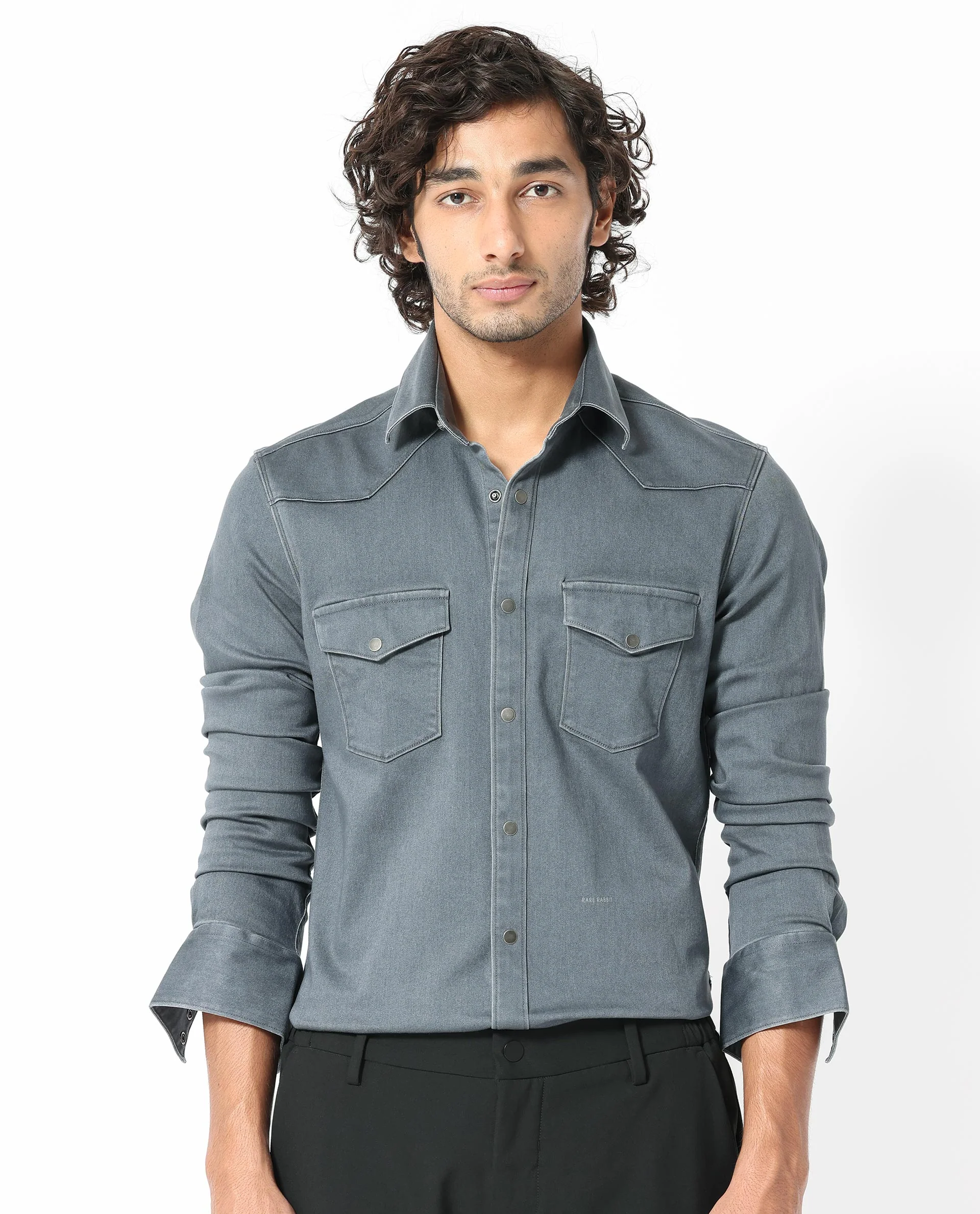 Rare Rabbit Men's Xenon Grey Cotton Plain Tailored Fit Full Sleeve Collared Shirt - Image 8