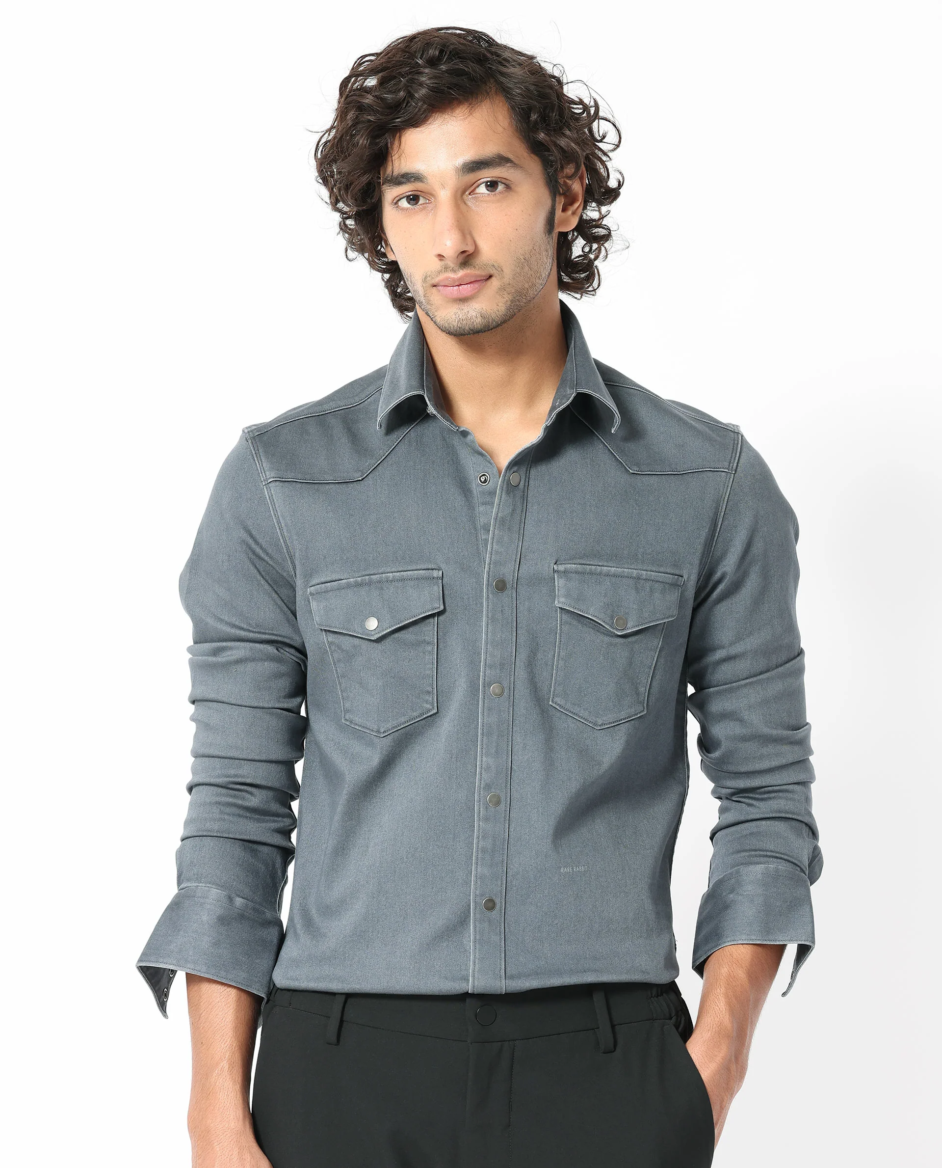 Rare Rabbit Men's Xenon Grey Cotton Plain Tailored Fit Full Sleeve Collared Shirt - Image 9
