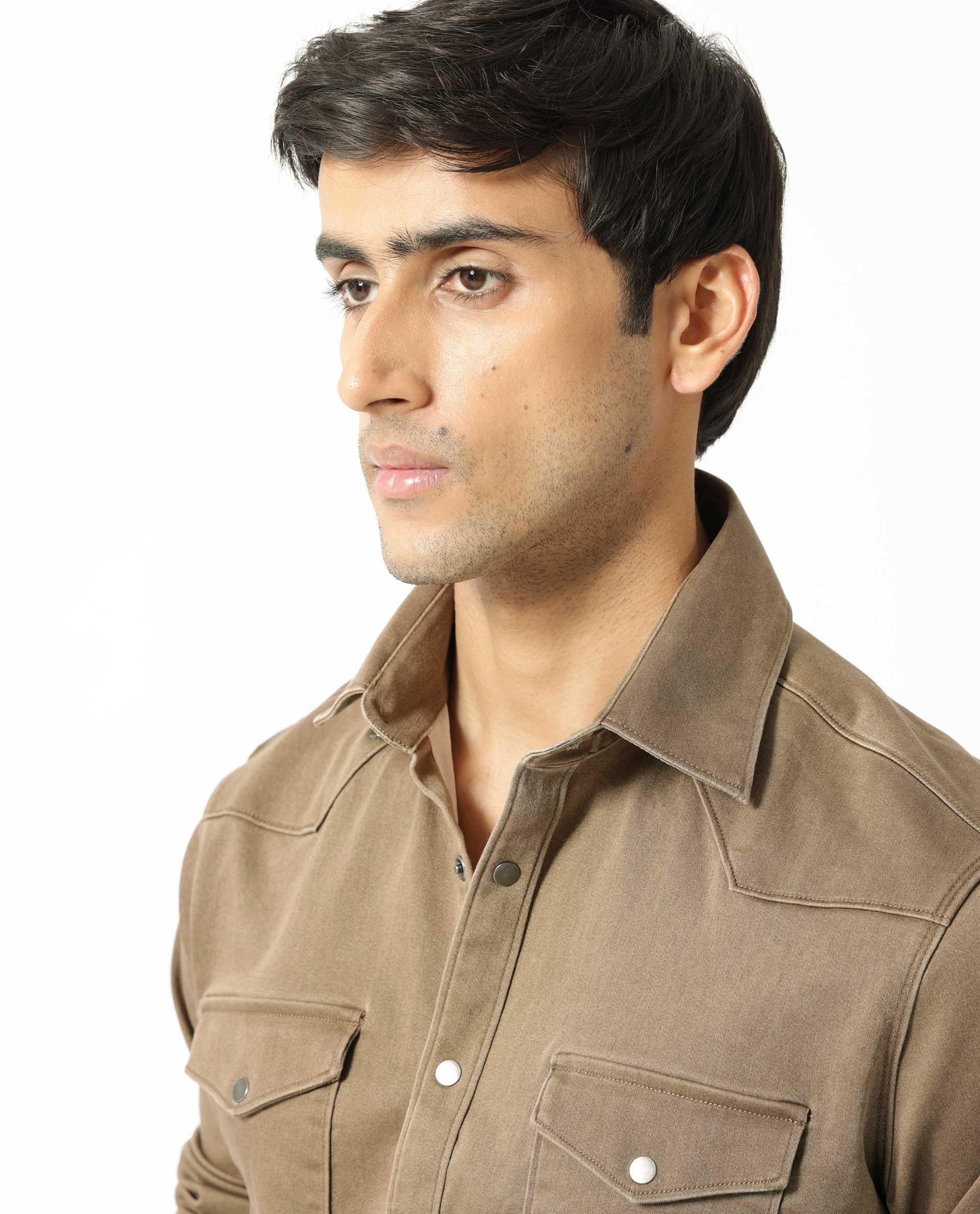 Rare Rabbit Men's Xenon Khaki Cotton Plain Regular Fit Spread Collar Shirt - Image 7