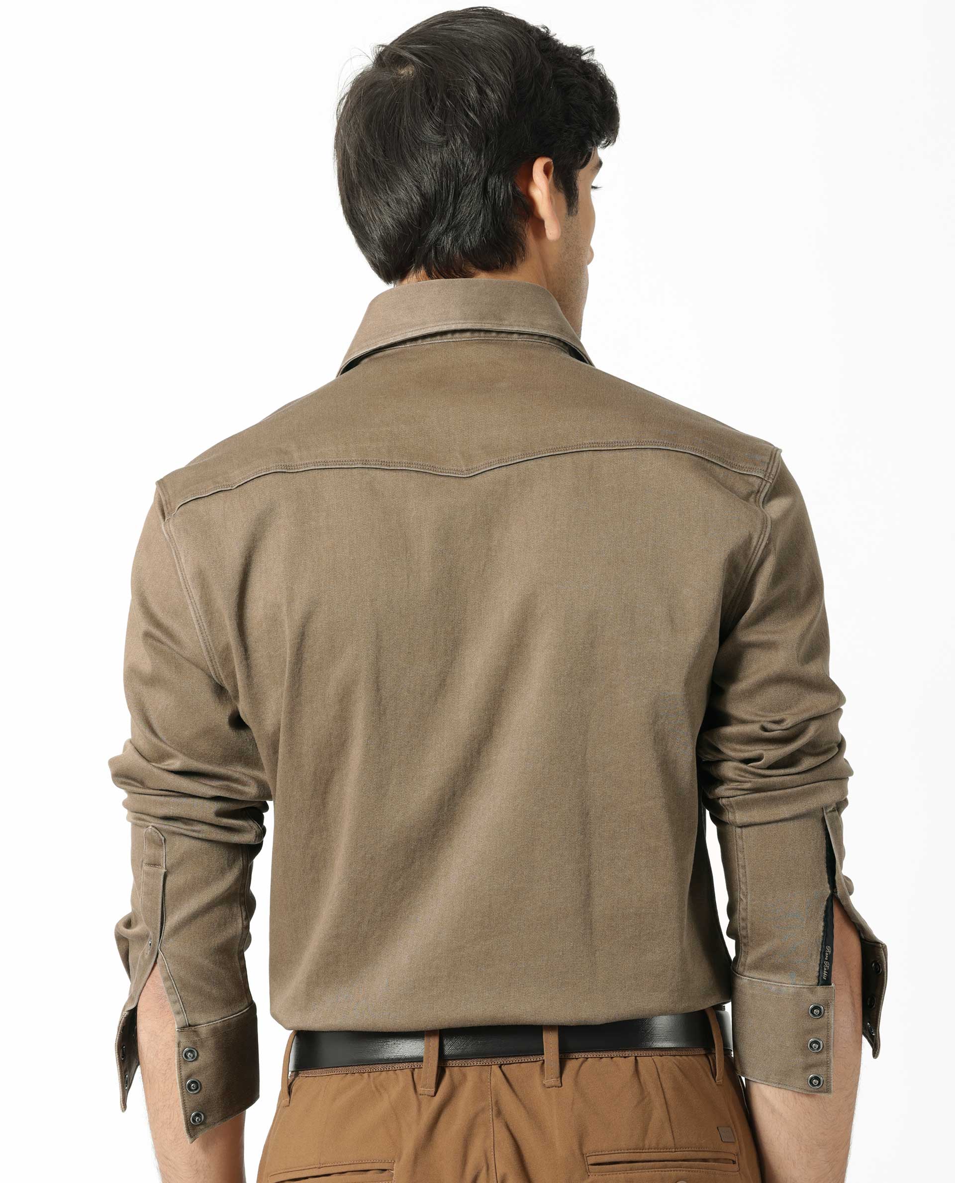 Rare Rabbit Men's Xenon Khaki Cotton Plain Regular Fit Spread Collar Shirt - Image 9