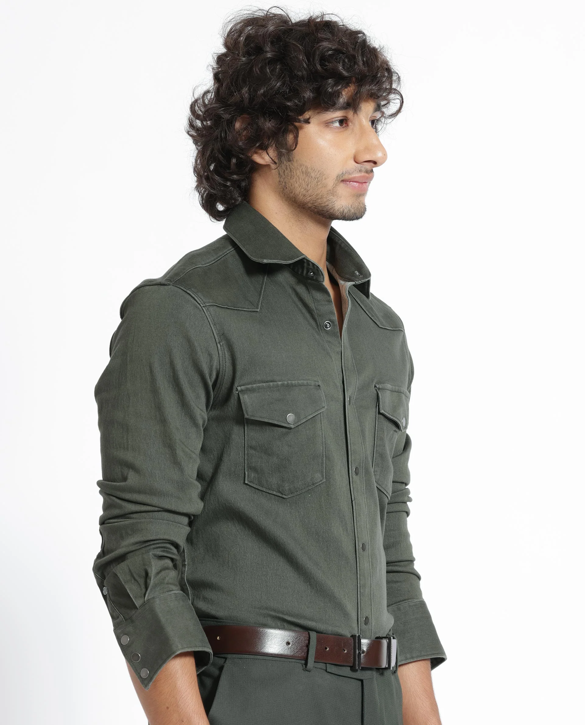 Rare Rabbit Men's Xenon Olive Cotton Plain Tailored Fit Full Sleeve Collared Shirt - Image 11
