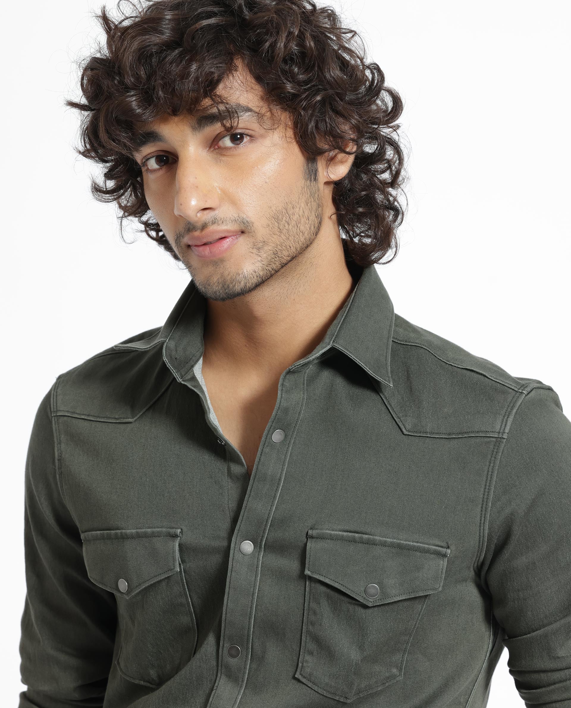 Rare Rabbit Men's Xenon Olive Cotton Plain Tailored Fit Full Sleeve Collared Shirt - Image 5
