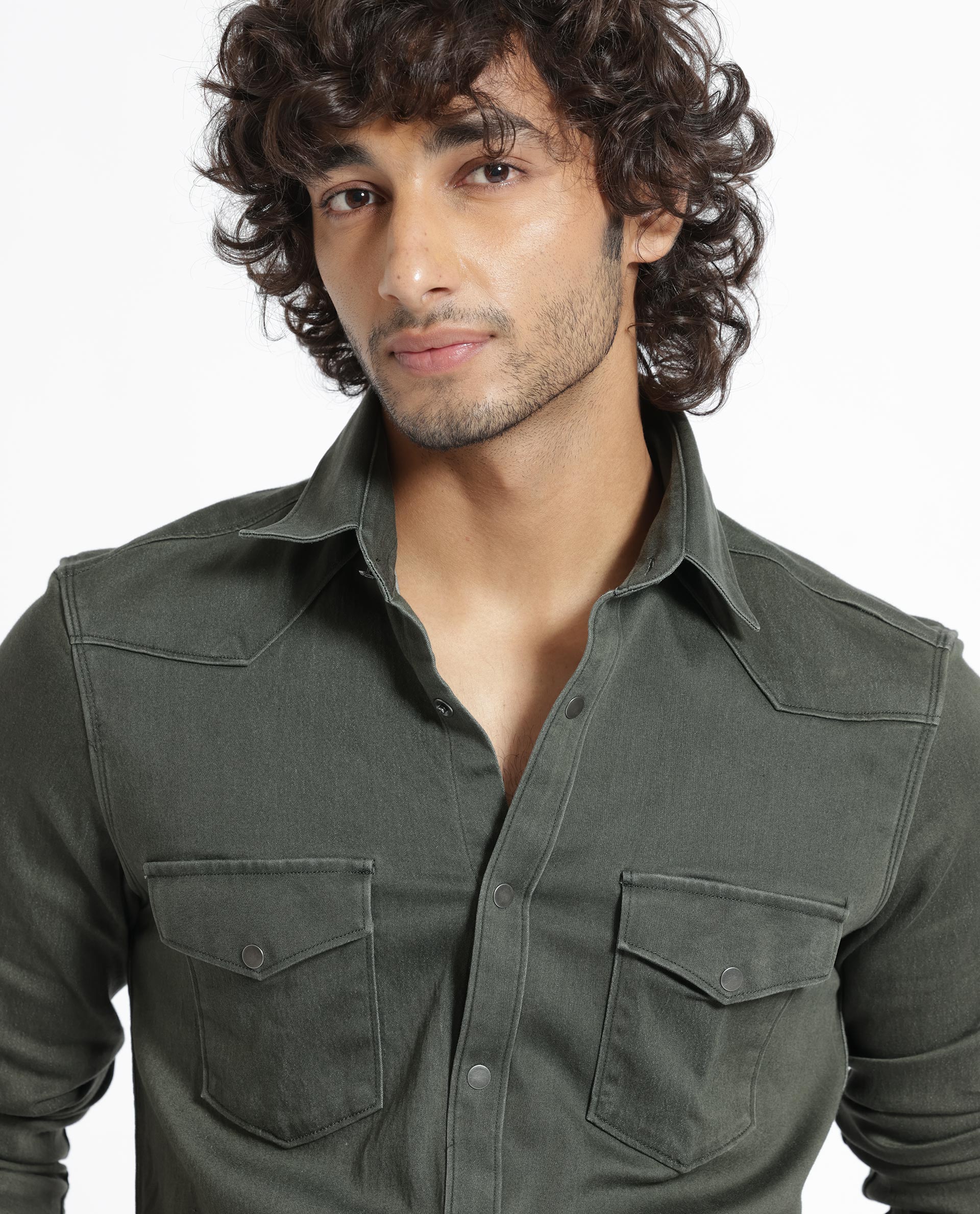 Rare Rabbit Men's Xenon Olive Cotton Plain Tailored Fit Full Sleeve Collared Shirt - Image 7