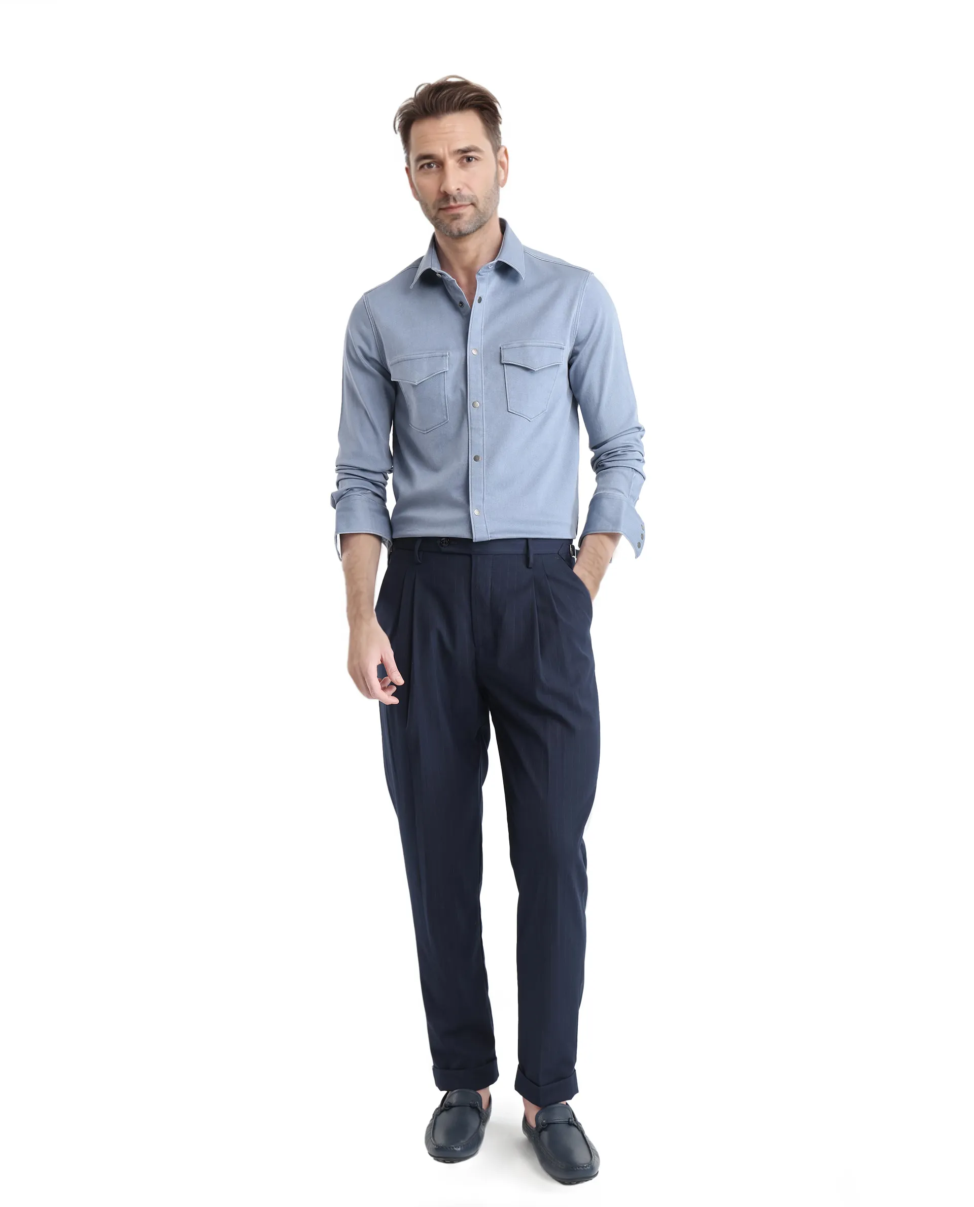 Rare Rabbit Men's Xenor Blue Cotton Plain Regular Fit Full Sleeve Collared Shirt - Image 2